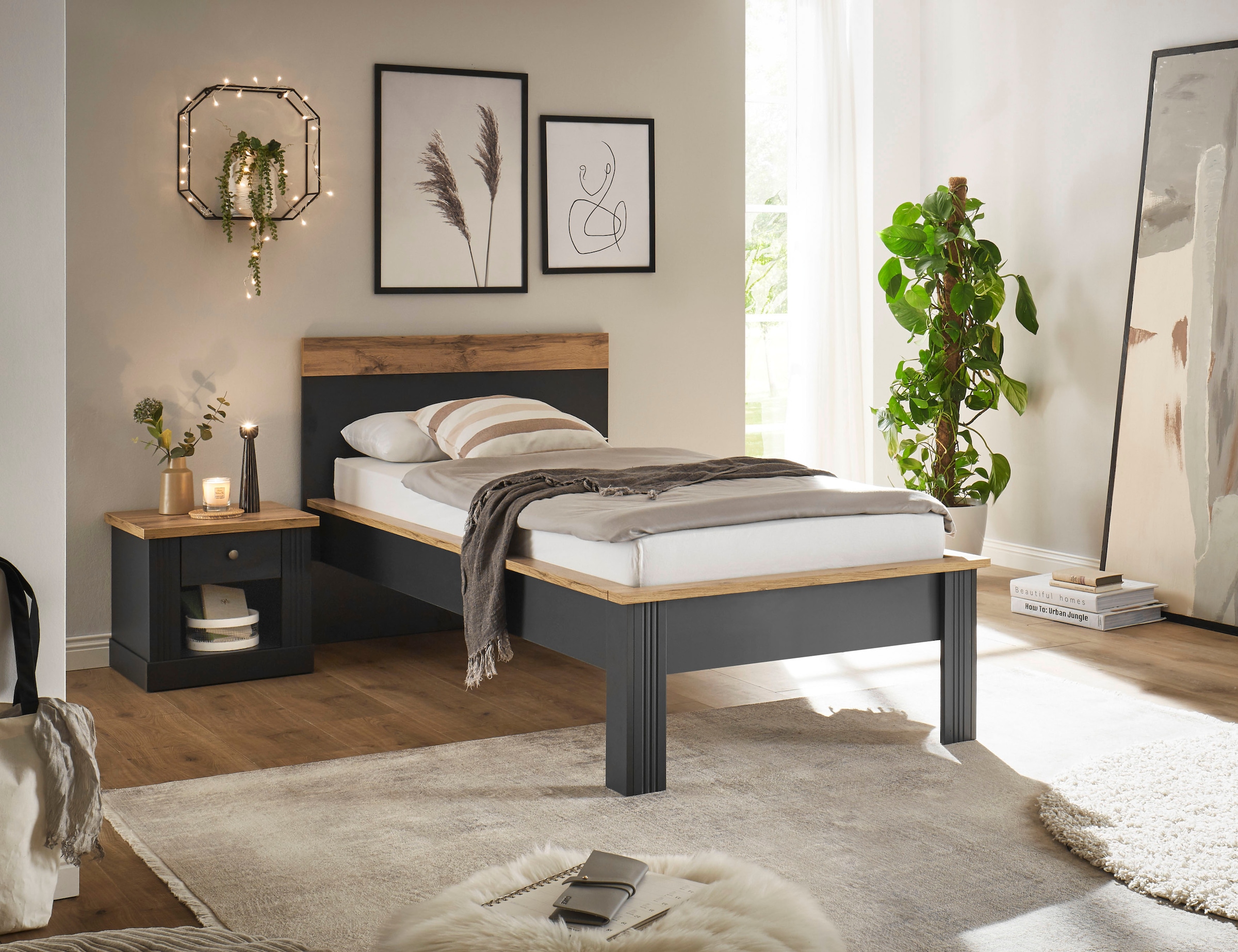 GOODproduct Ensemble de chambre à coucher »Westminster« Bett Breite Liegefläche 90 oder 140cm und 1 Nachtkommode