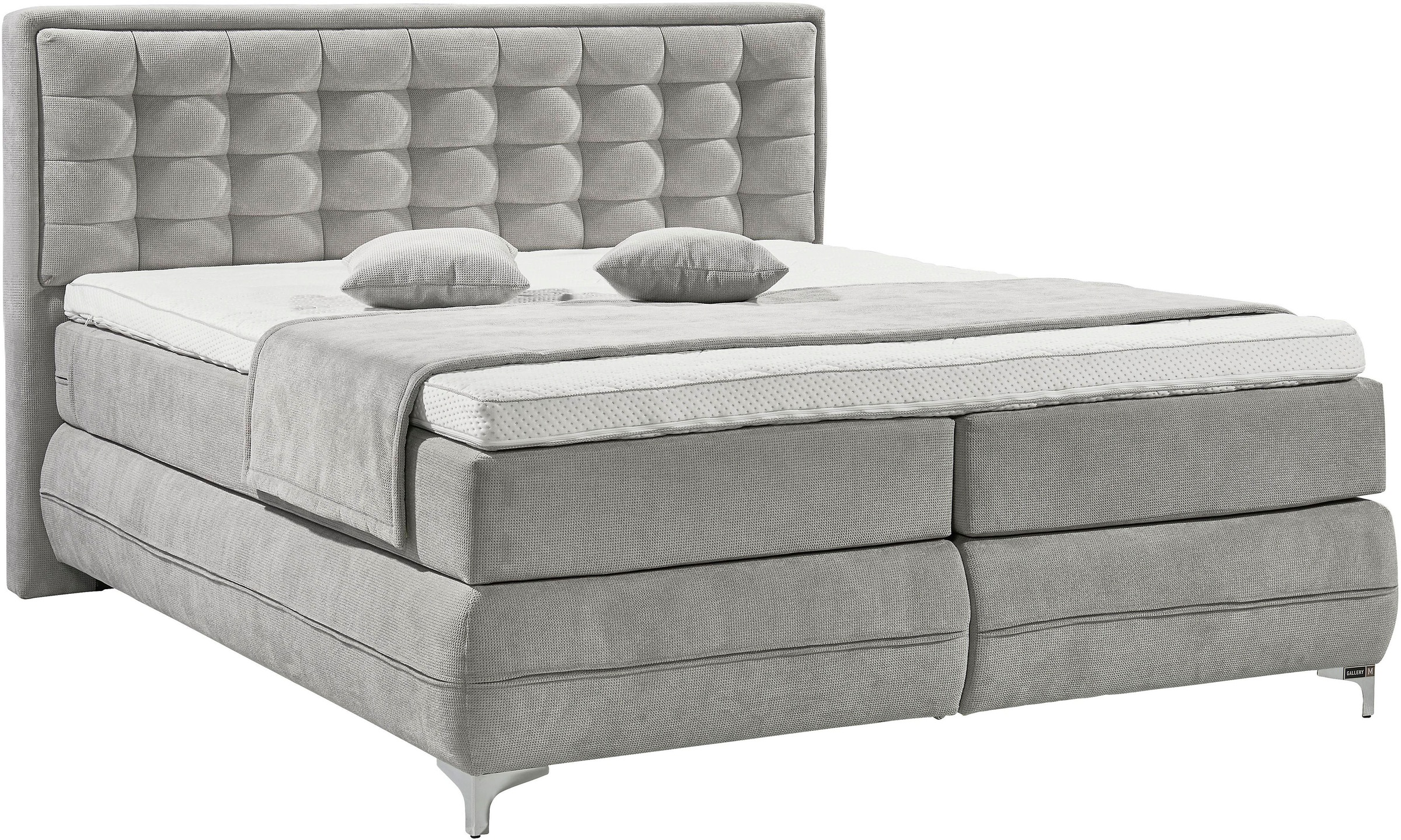 Musterring Boxspringbett »Dubai«, Winkelfuss in Chrom, 3 Härtegrade, Kopfteil in Kassettensteppung
