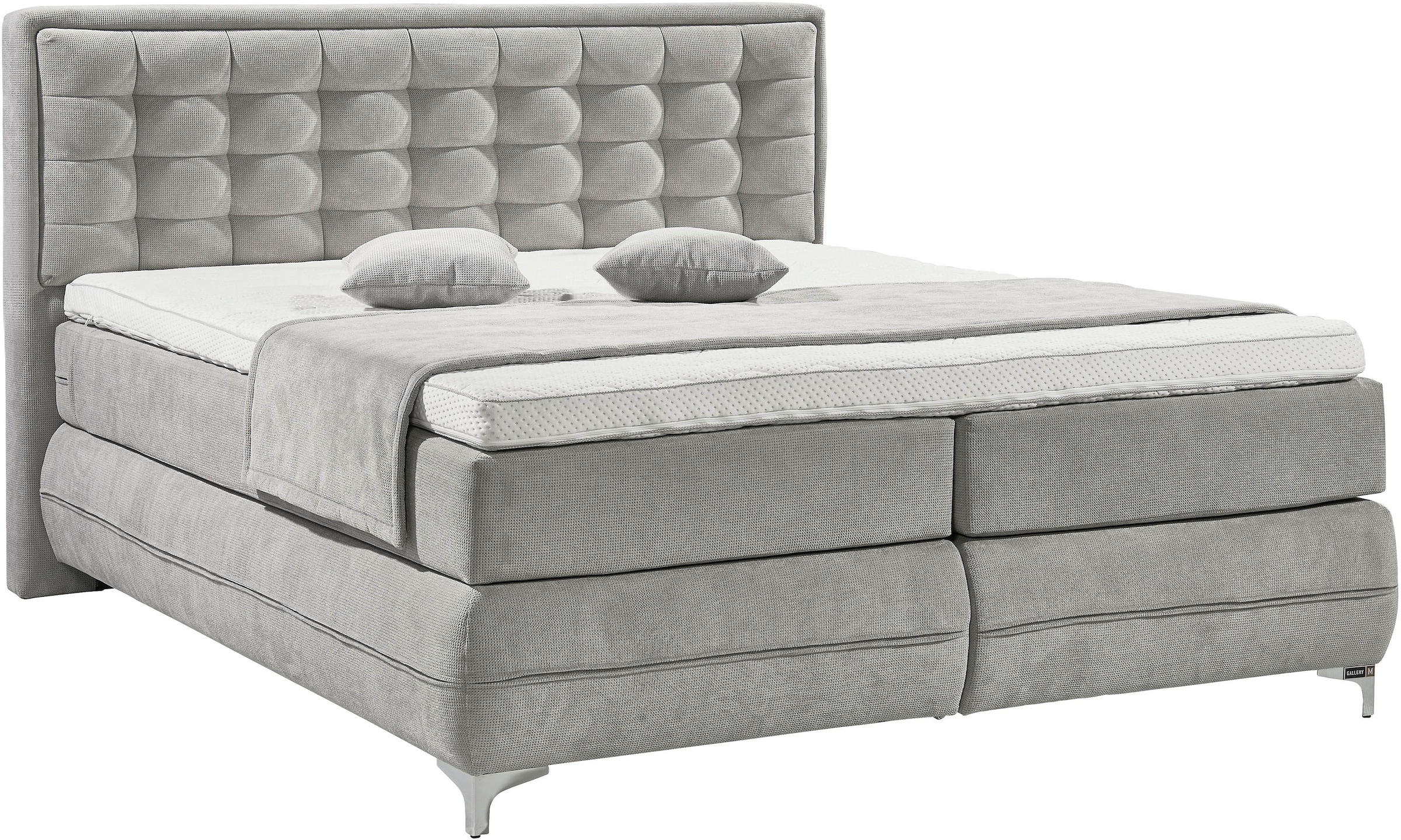 Image of Musterring Boxspringbett "Dubai" Winkelfuss in Chrom, 3 Härtegrade, Kopfteil in Kassettensteppung