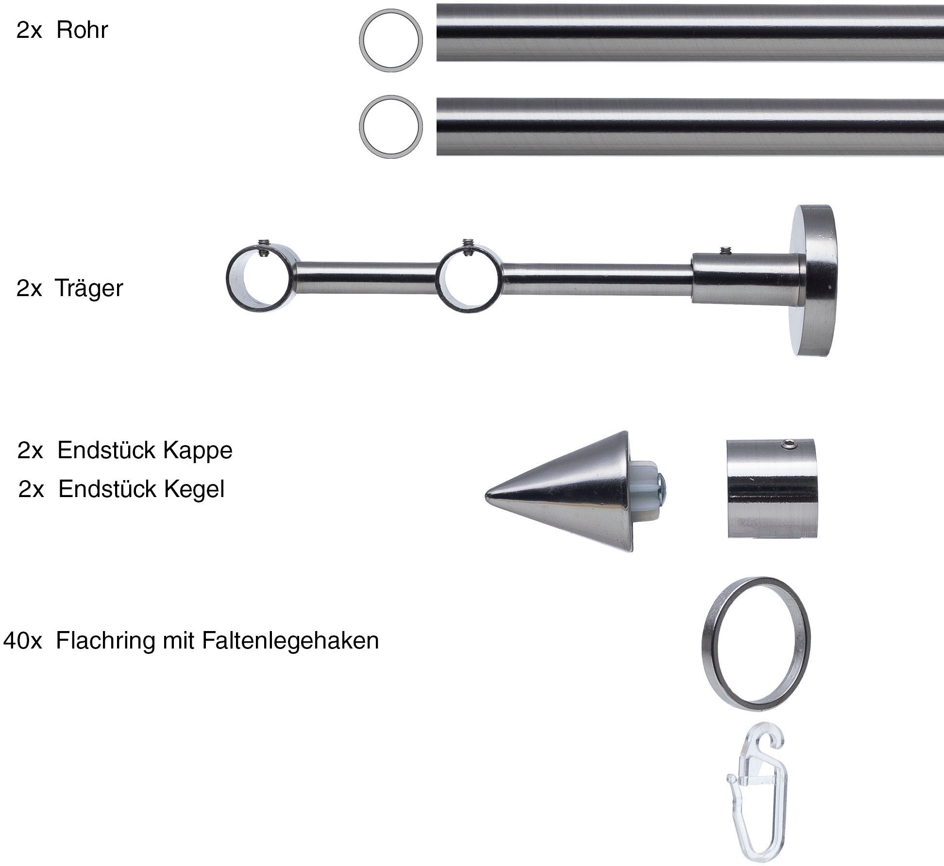Liedeco Gardinenstange »Stilgarnitur, Komplettgarnitur 16 m Kegel Set«, 2 läufig-läufig, Fixmass, Gardinenstange Komplett
