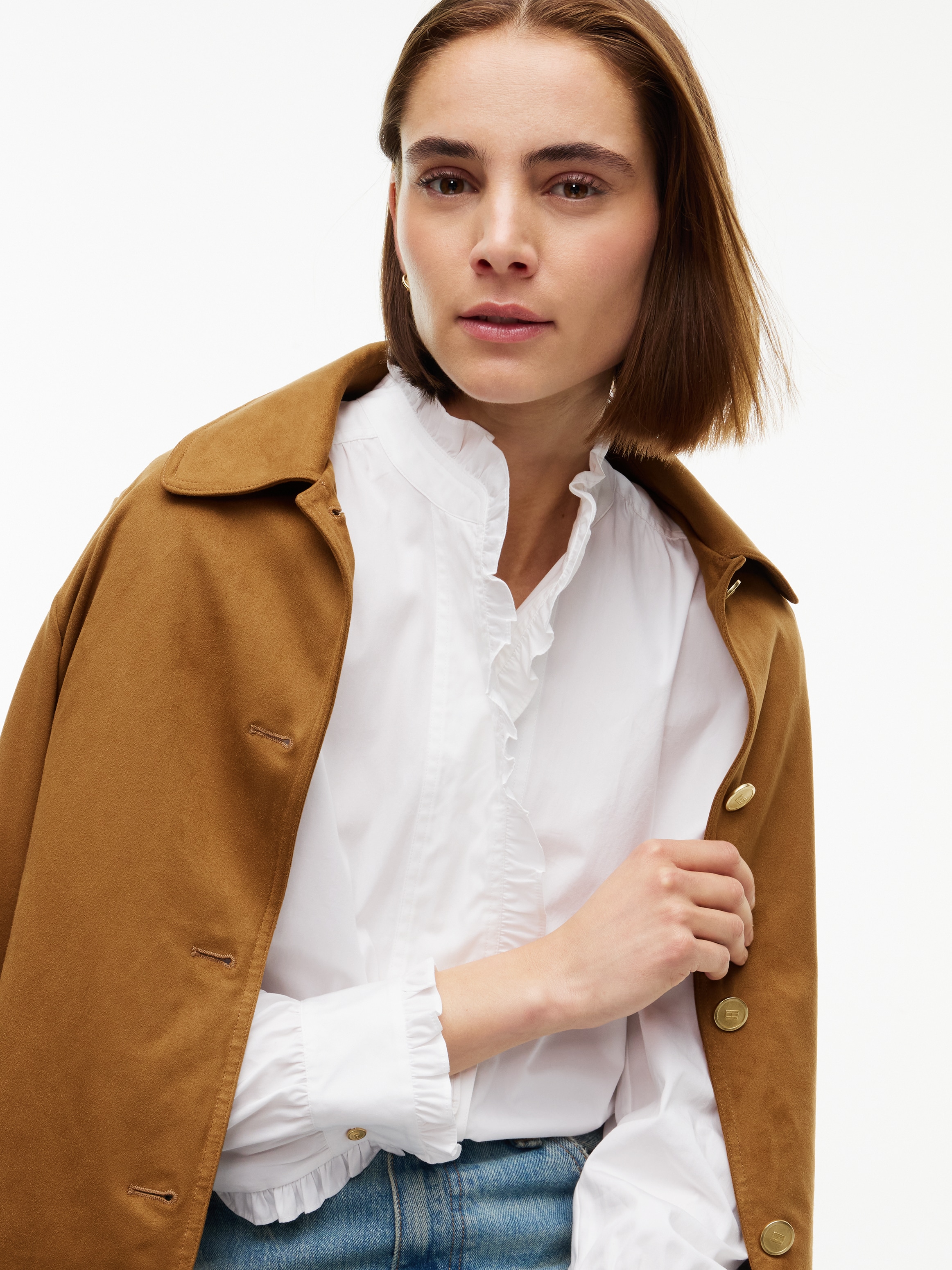 Tommy Hilfiger Langarmbluse »POPLIN BLOUSE WITH RUFFLES« Baumwolle, mit Rüschen Detail