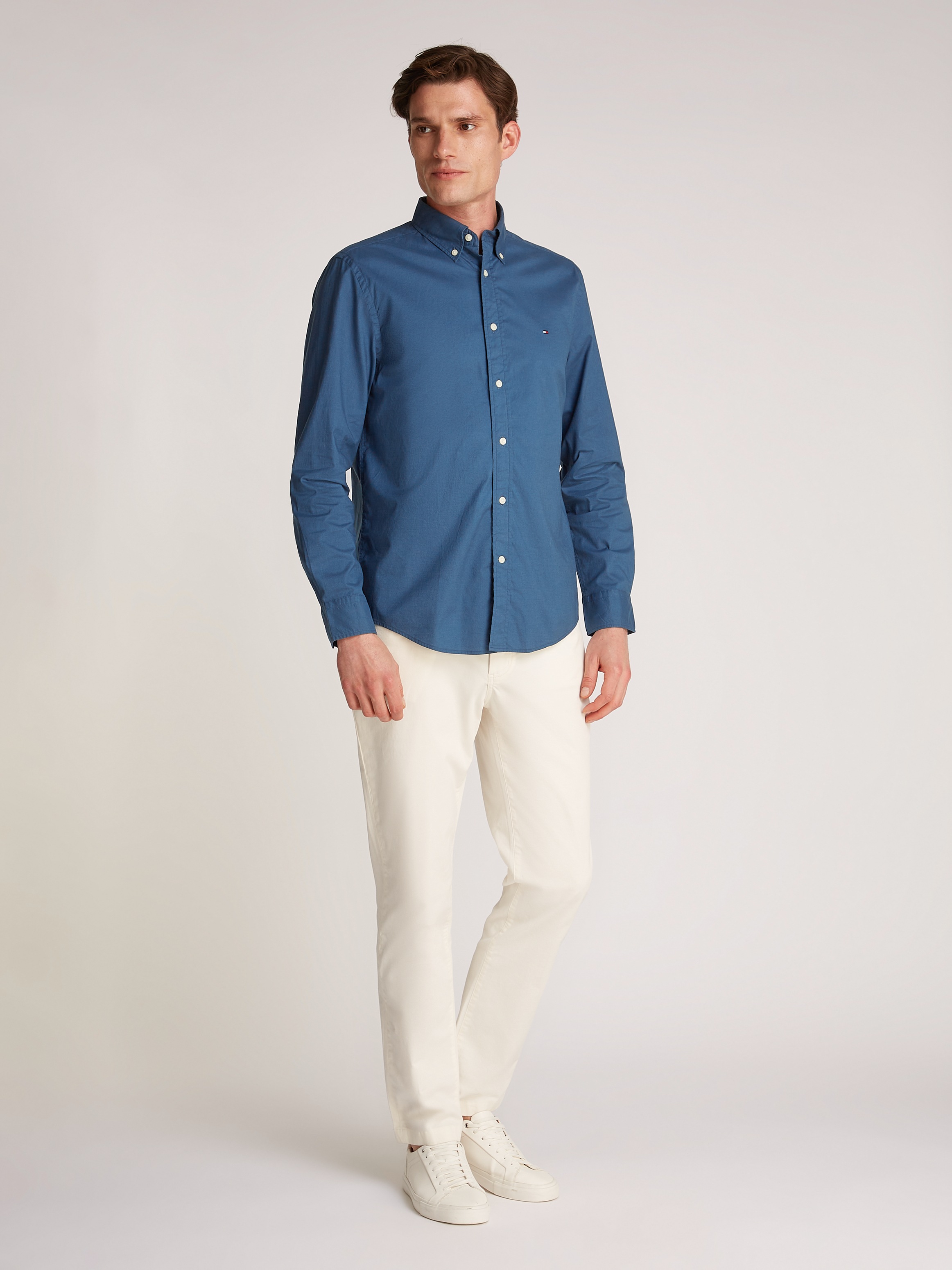 Tommy Hilfiger Businesshemd »FLEX POPLIN SOLID RF SHIRT mit Button-down und Rückenfalte«, unifarben, klassisch, regular fit, Baumwolle, Kragen