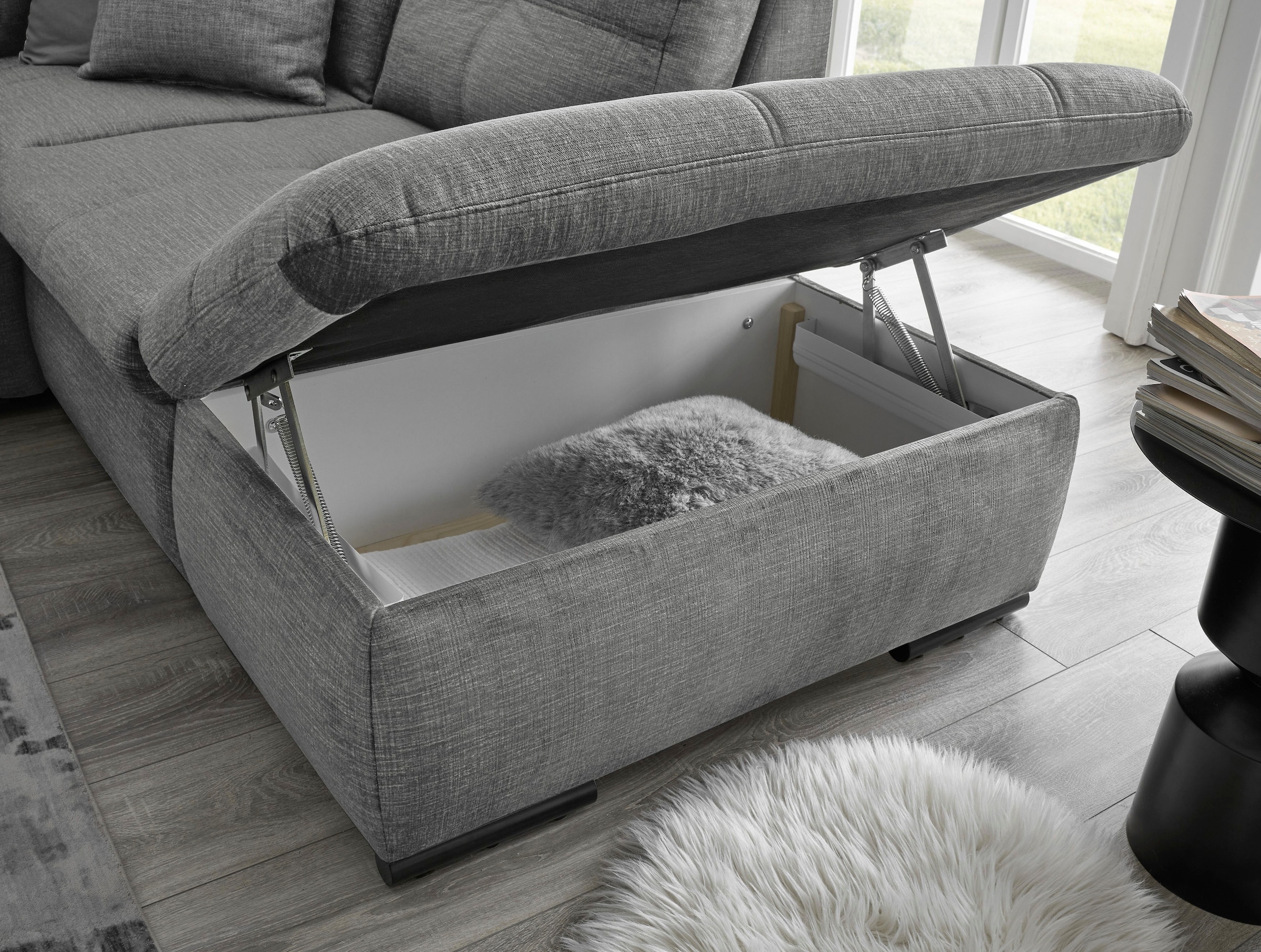 ED EXCITING DESIGN Ecksofa »Alija L-Form«, mit Bettfunktion, Bettkasten, Armteilverstellung & Kopfstützen