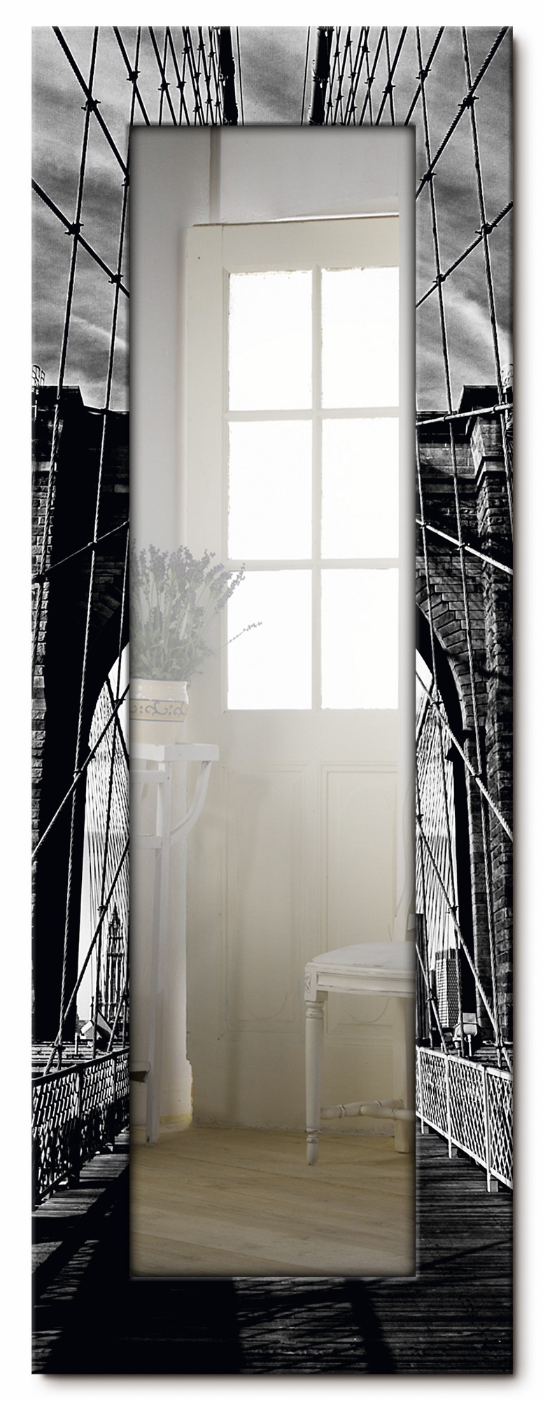 Image of Artland Dekospiegel »Brooklyn Bridge - schwarz/weiss«, gerahmter Ganzkörperspiegel mit Motivrahmen, geeignet für kleinen, schmalen Flur, Flurspiegel, Mirror Spiegel gerahmt zum Aufhängen bei Ackermann Versand Schweiz