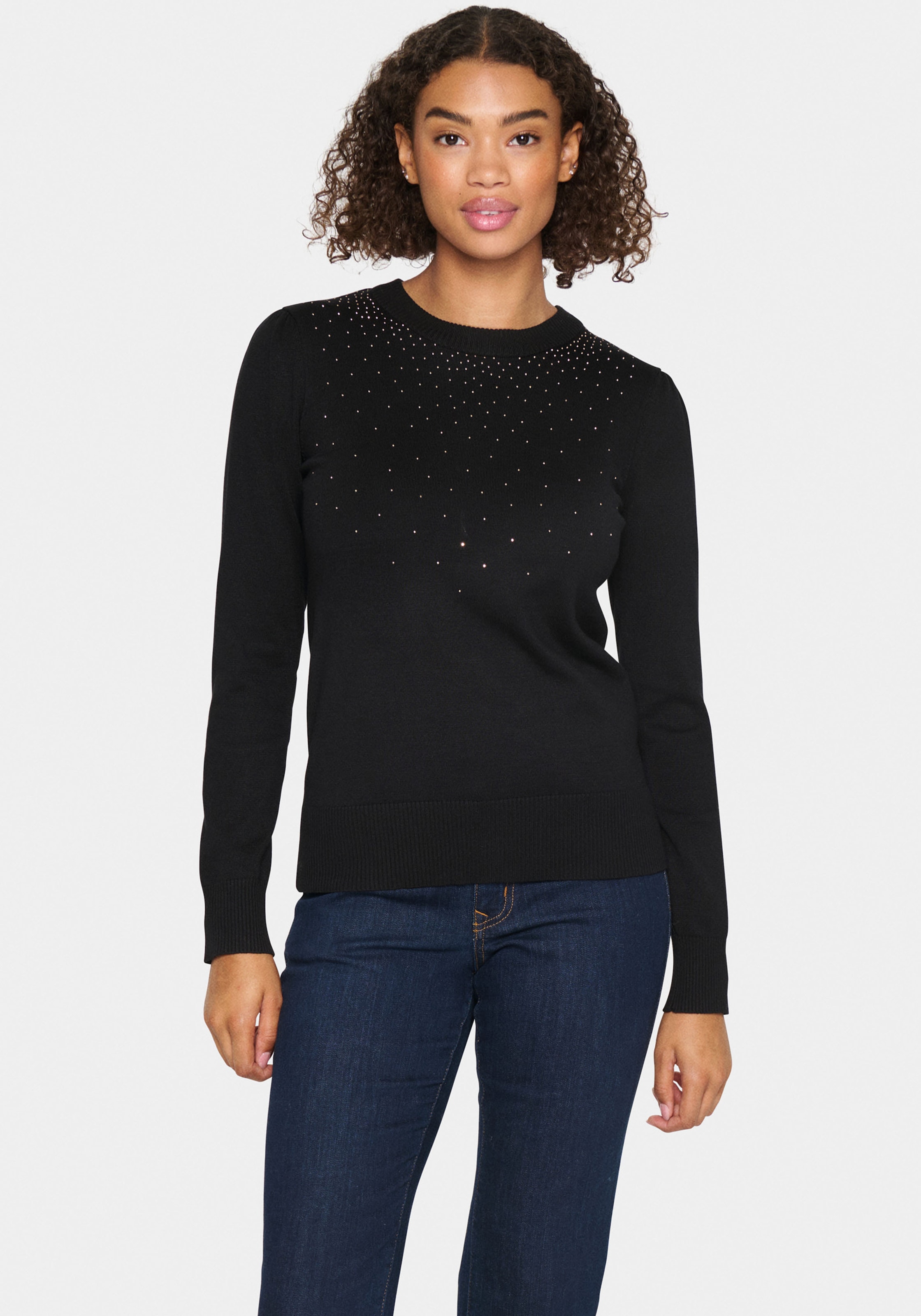 Image of Saint Tropez Rundhalspullover "CherriSZ" mit kleinen Glitzernieten