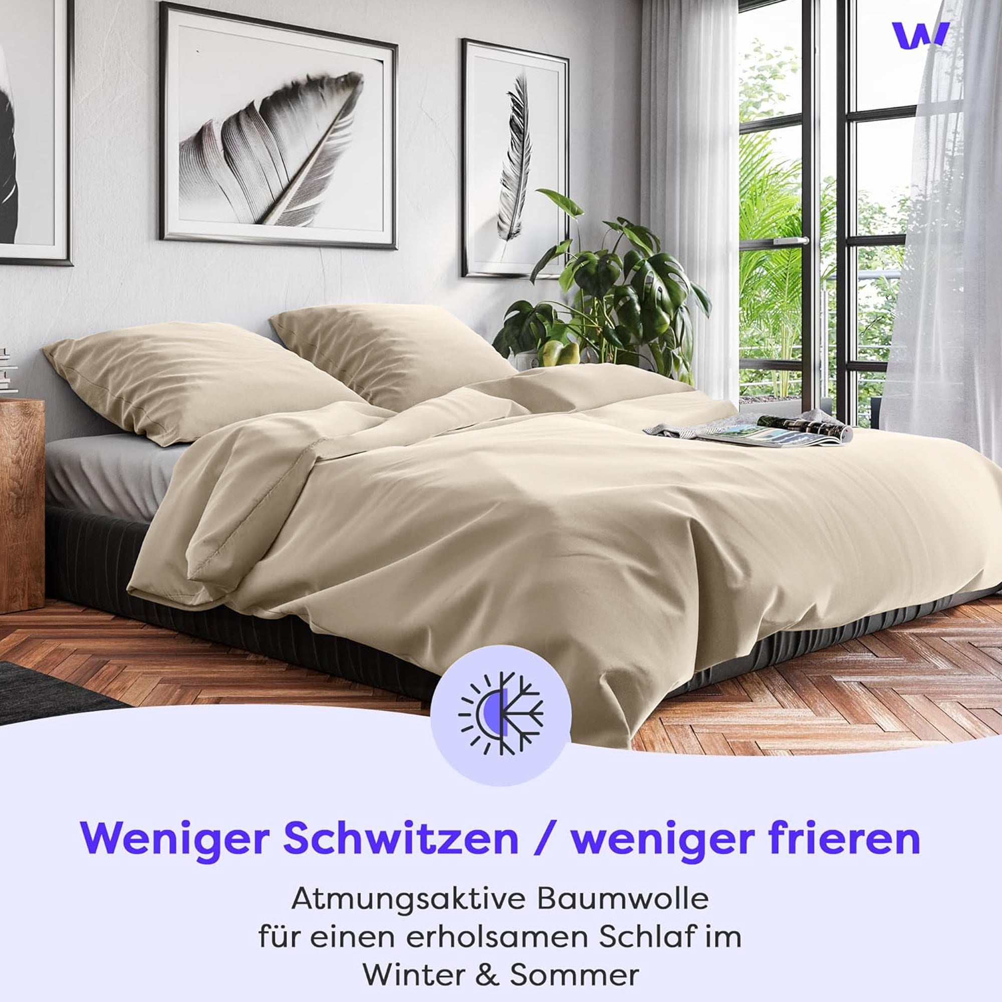 Wolkenfeld Linge de lit »Renforcé Bettwäsche Baumwolle - Natürlich weiches Schlafgefühl« 2 pièces 135x200 cm, 155x220 & Übergrössen I inkl. Kissenbezüge 80x80 I uni