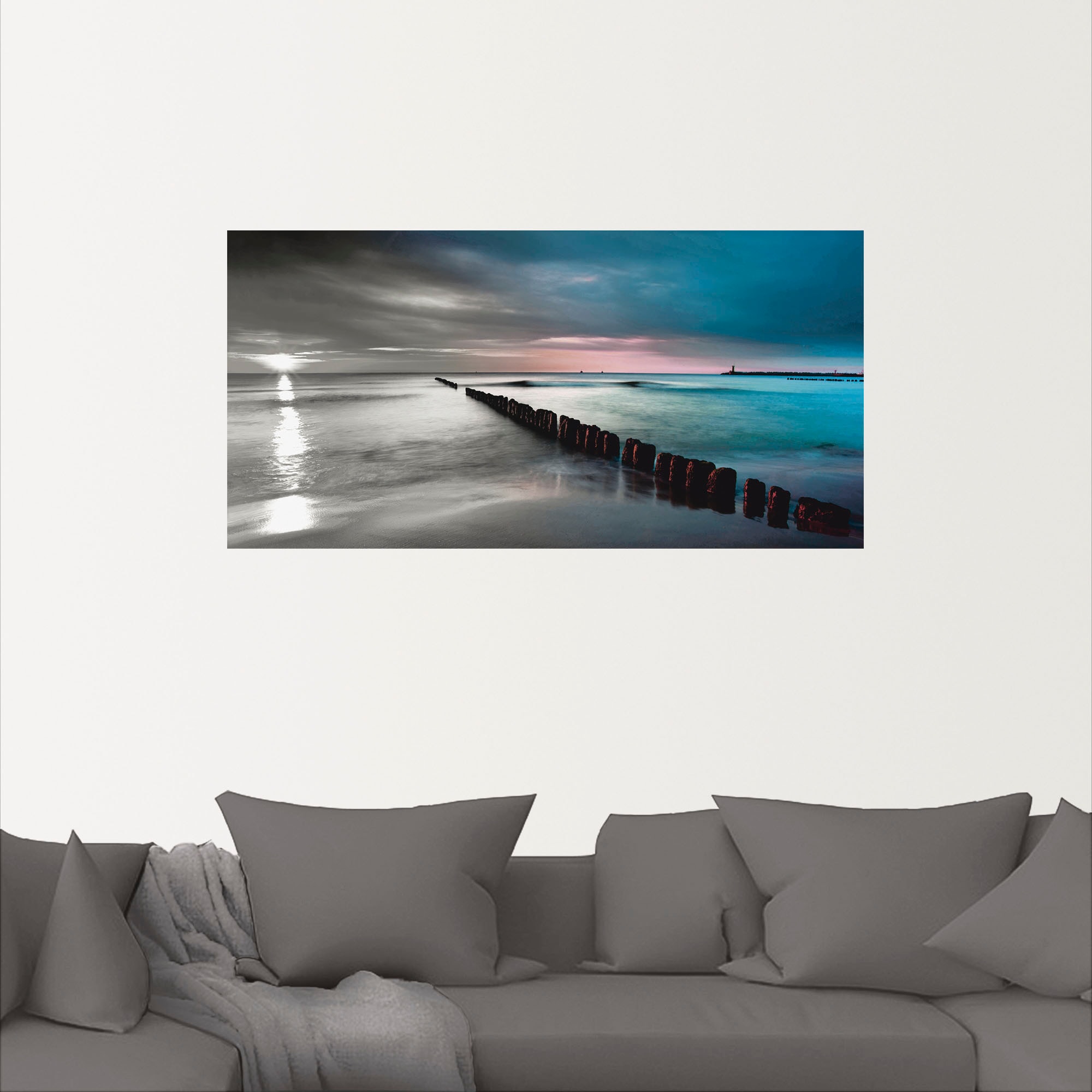 Artland Wandbild »Ostsee mit Sonnenaufgang s/w«, Gewässer, (1 St.), als Leinwandbild, Wandaufkleber in verschied. Grössen