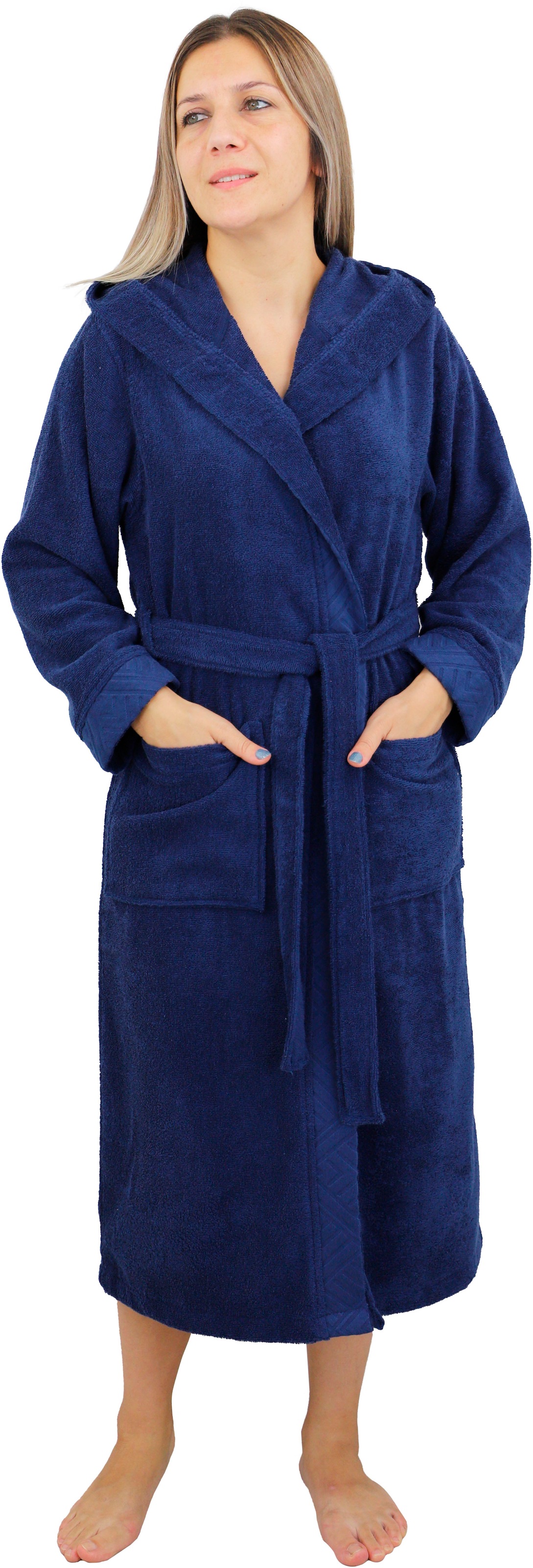 Image of GOODproduct Damenbademantel "Livia, ideal für Sauna & Spa, Hotelbademantel" 1 Stk. gemusterter Bordüre, langer Bademantel Damen, 100% Baumwolle, XS-2XL