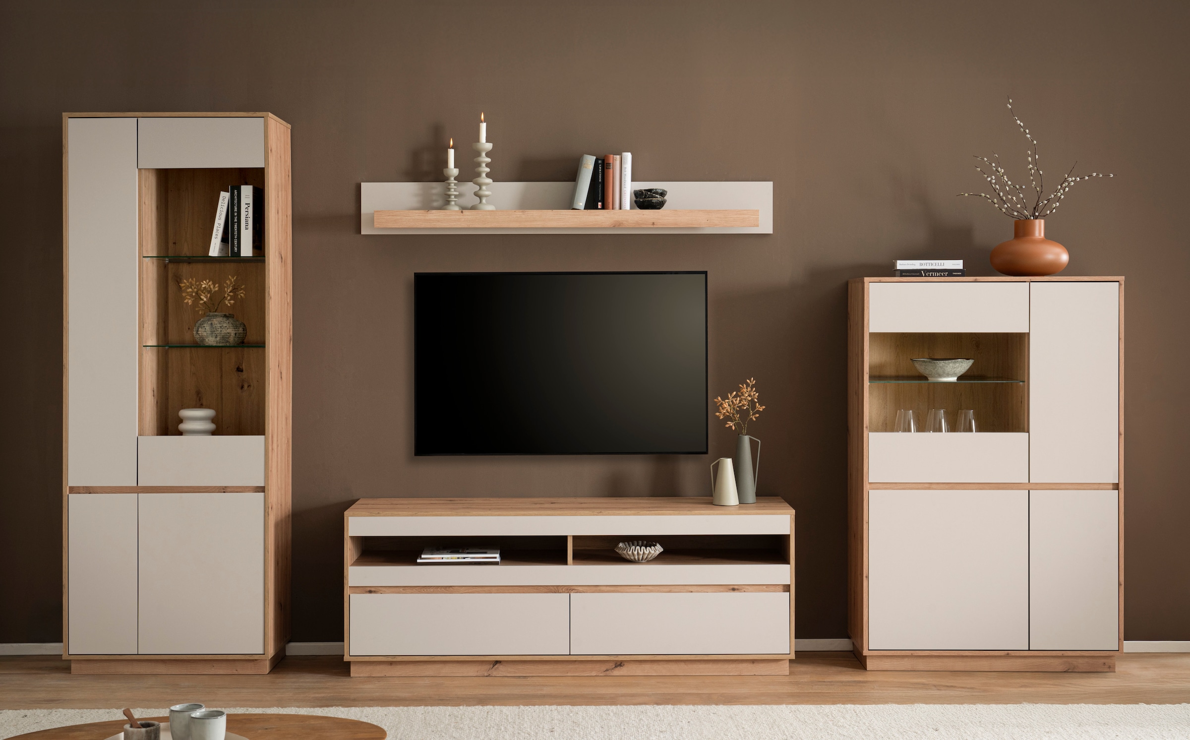 Home affaire Meuble mural »Sonora, moderne Anbauwand, Komplettset in Kaschmir/Eiche« Komplett-Set, 4 cuis tlg.