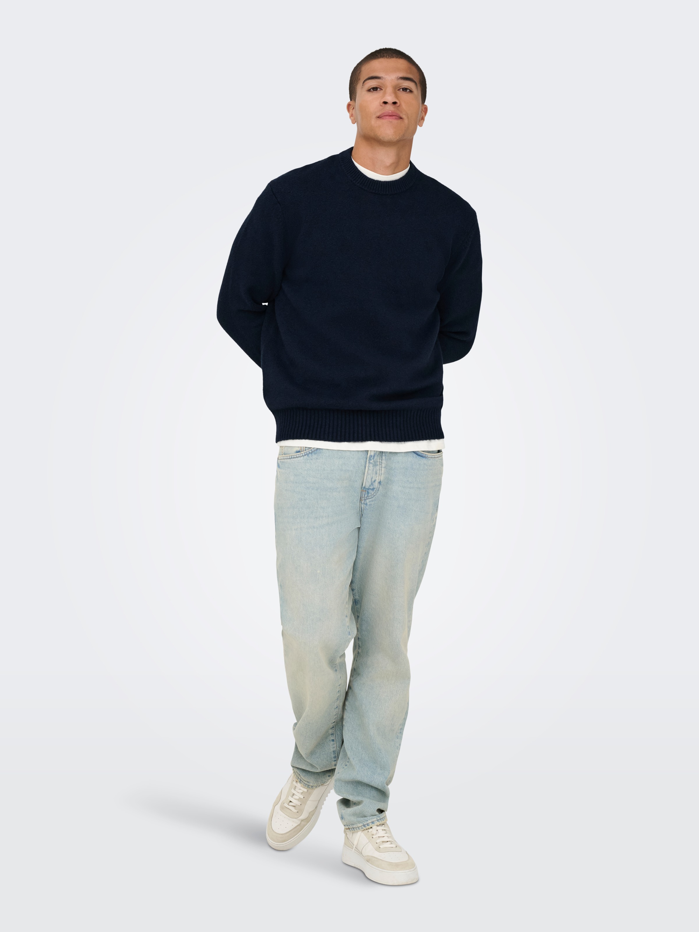ONLY & SONS Pull à col rond »ONSJAMES RLX CREW KNIT« mélange coton, coupe décontractée