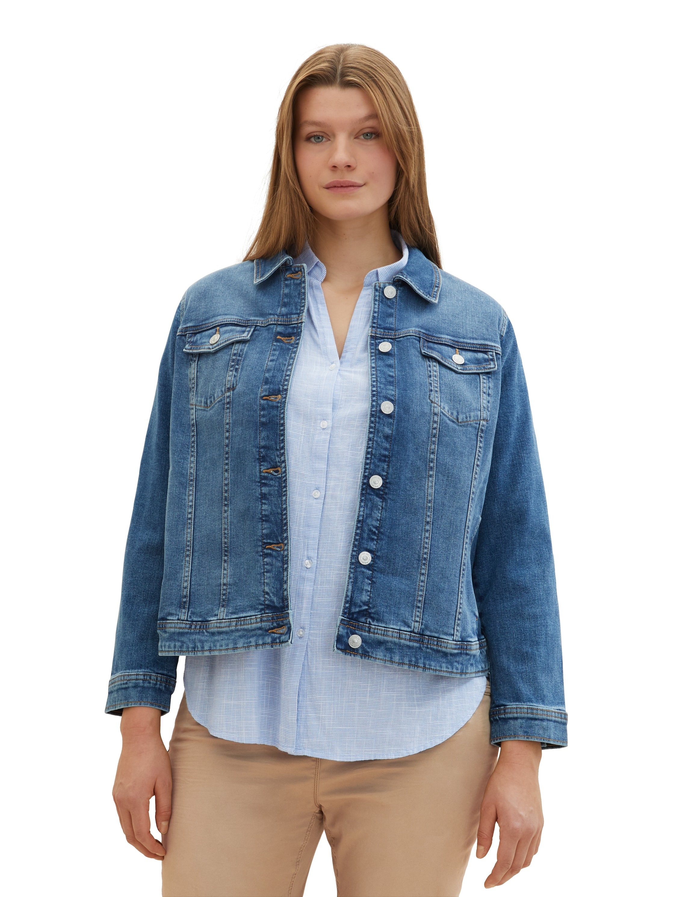 Image of TOM TAILOR PLUS Jeansjacke ohne Kapuze mit Knopfleiste und Stretch
