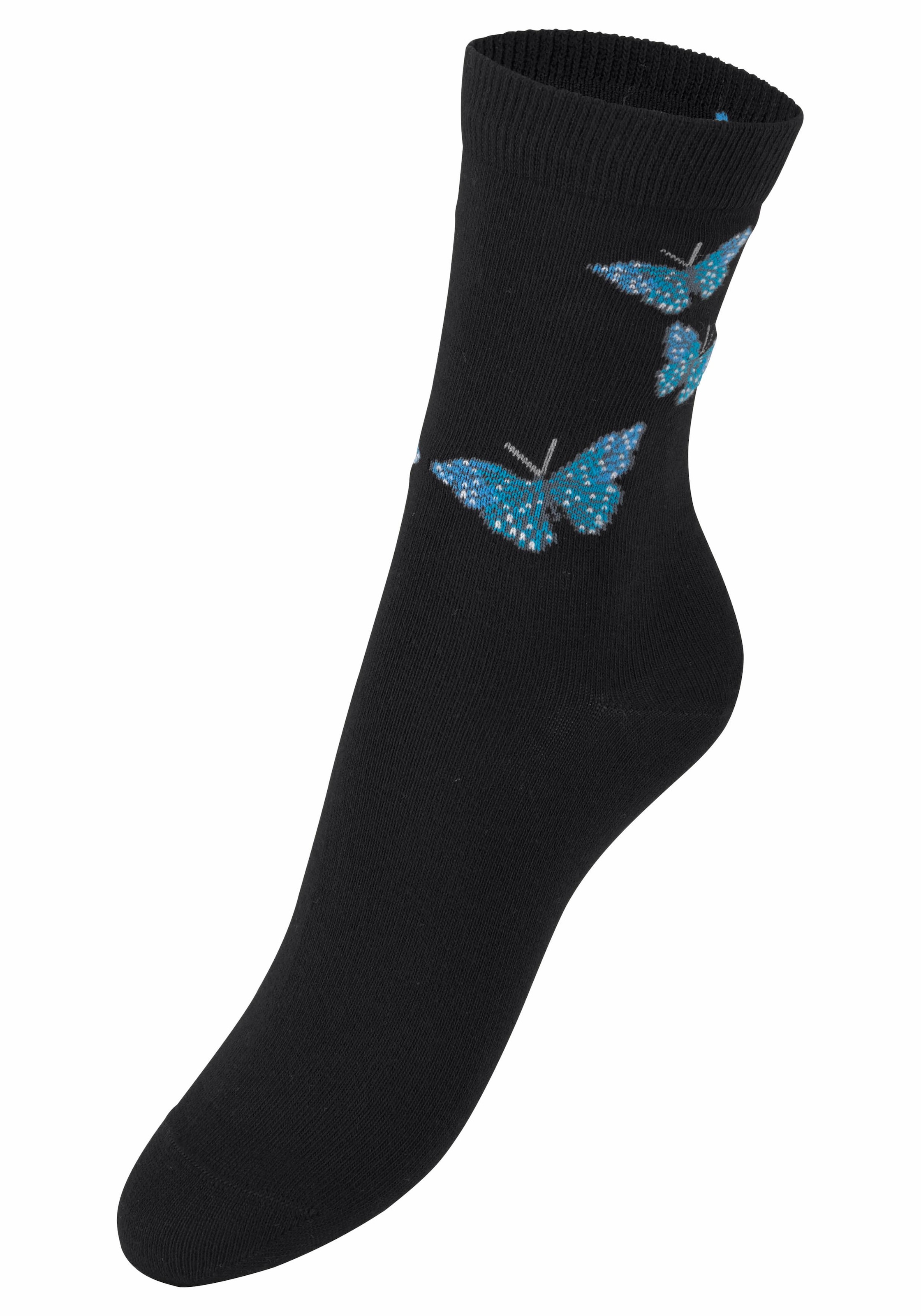 H.I.S Socken, (Packung, 7 Paar), mit Schmetterlings- und Vogelmotiven