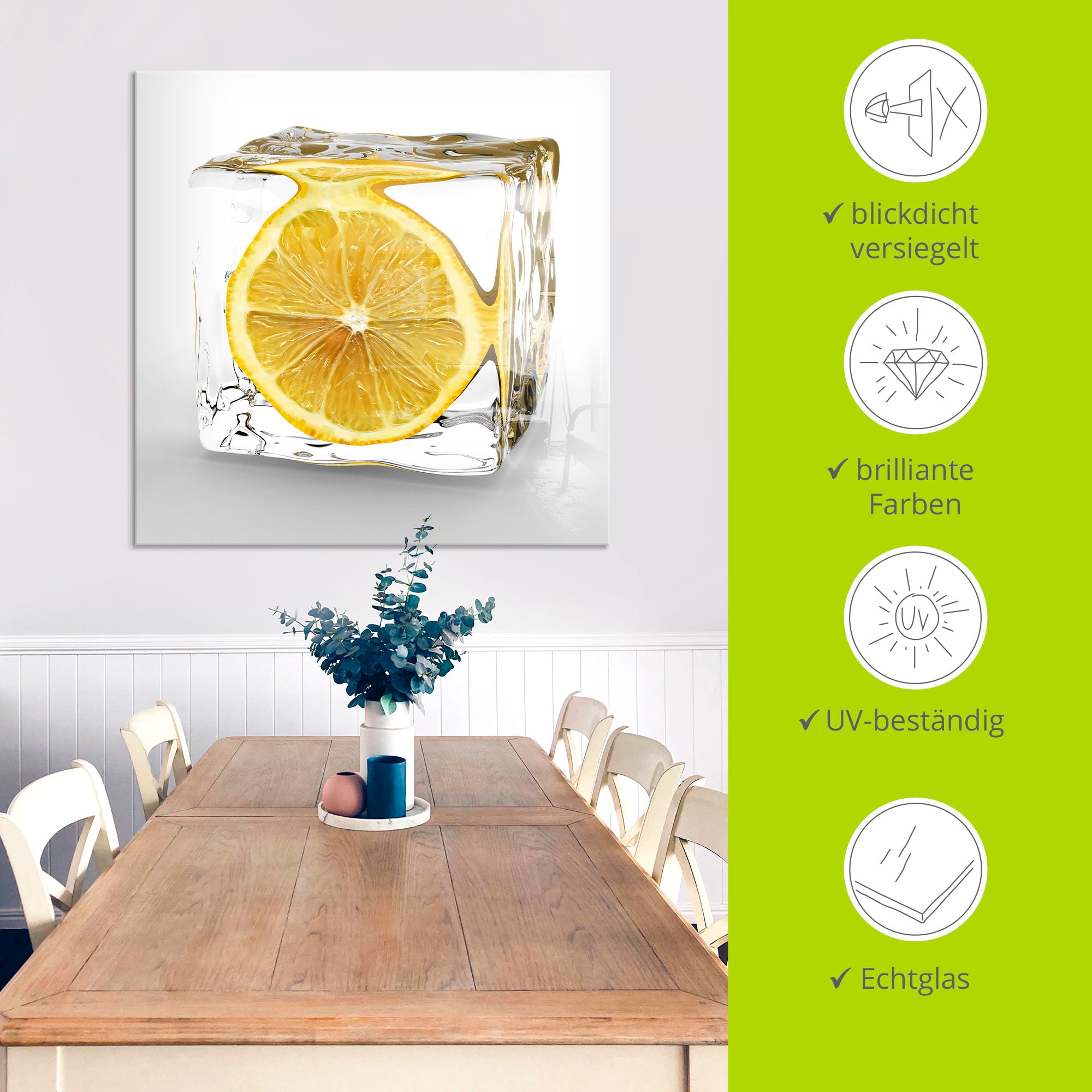 Artland Tableau en verre »Zitrone im Eiswürfel« 1 cuis tlg. in verschiedenen Grössen