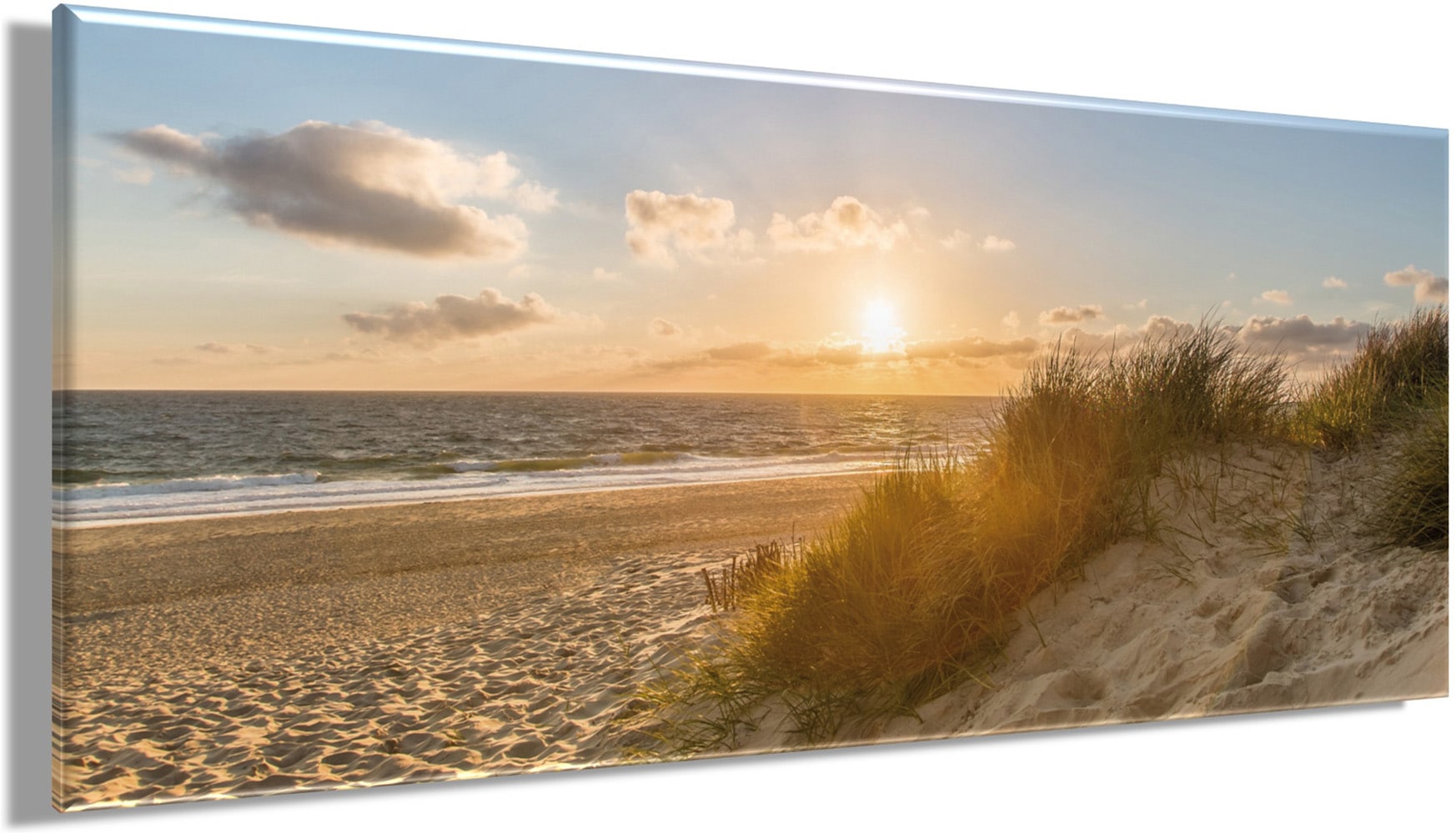 Bönninghoff Leinwandbild »Wandbild STRAND XXL 60x140 cm – Leinwandbild Keilrahmen Deko modern« Meer | Sonnenuntergang | Strand 1 Stk. tlg. auf Keilrahmen gespannt