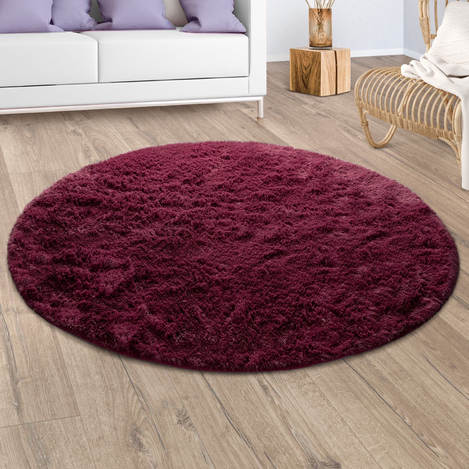 Image of Paco Home Hochflor-Teppich "Silky 591" rund 37 mm Höhe Uni Farben, besonders weich und kuschelig