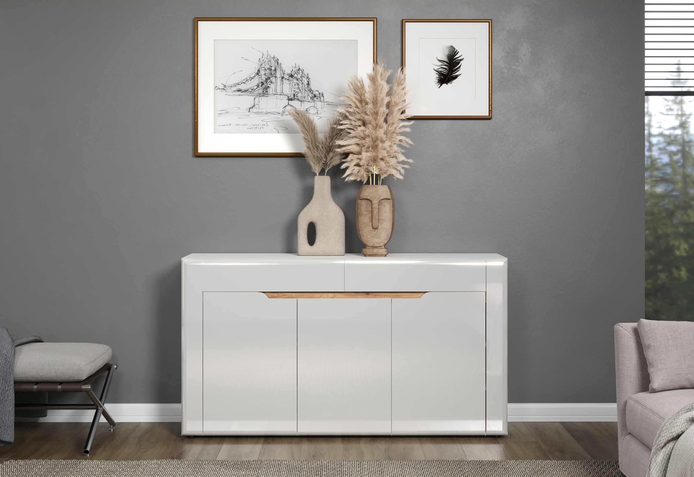 INOSIGN Sideboard »Graz«, (Packung, 1 St.), Masse aufgebaut (B/T/H in cm): 150/39/84 - Hochglanz Front