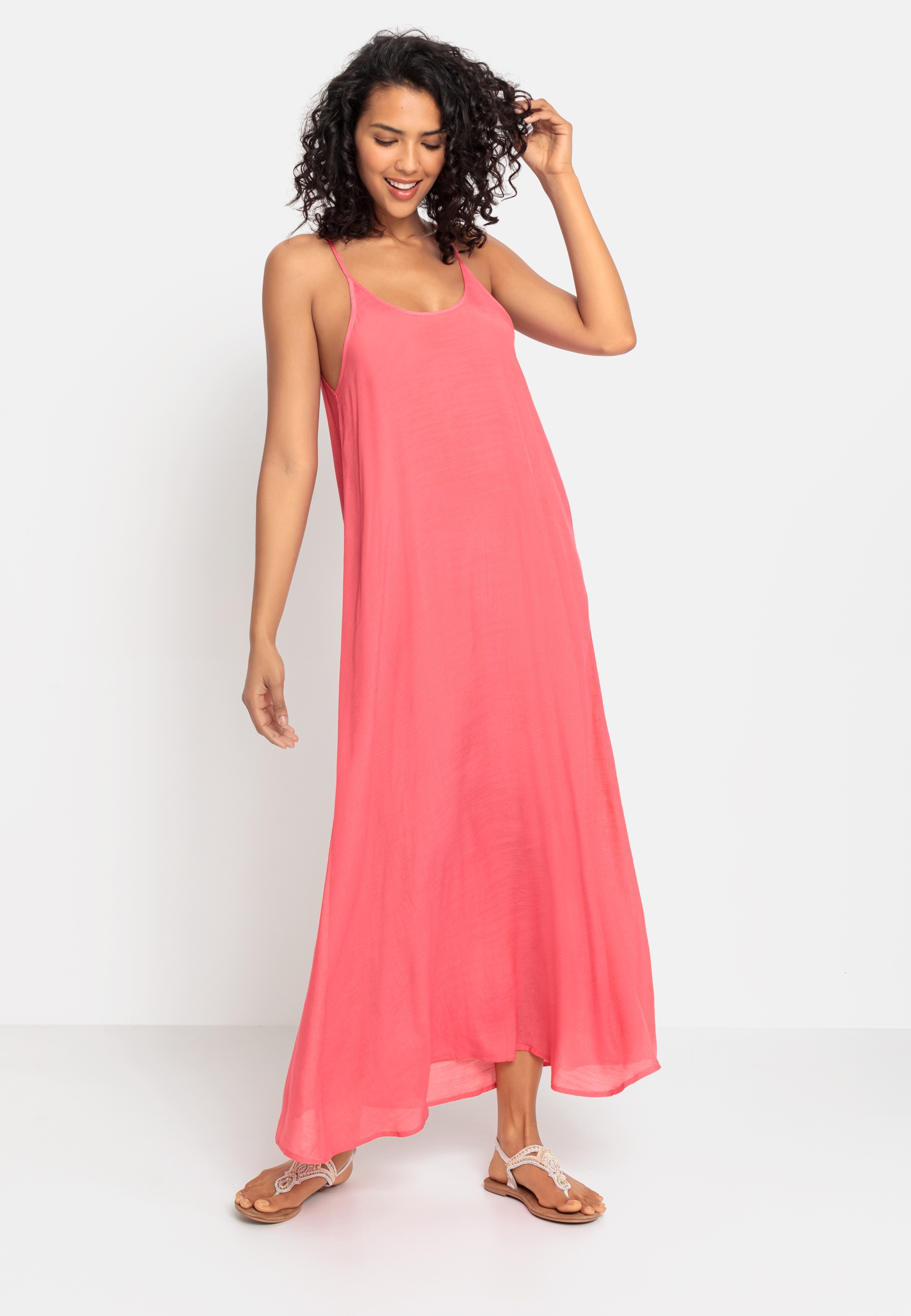 Maxikleid, mit rundem Ausschnitt, luftiges Sommerkleid, Strandkleid