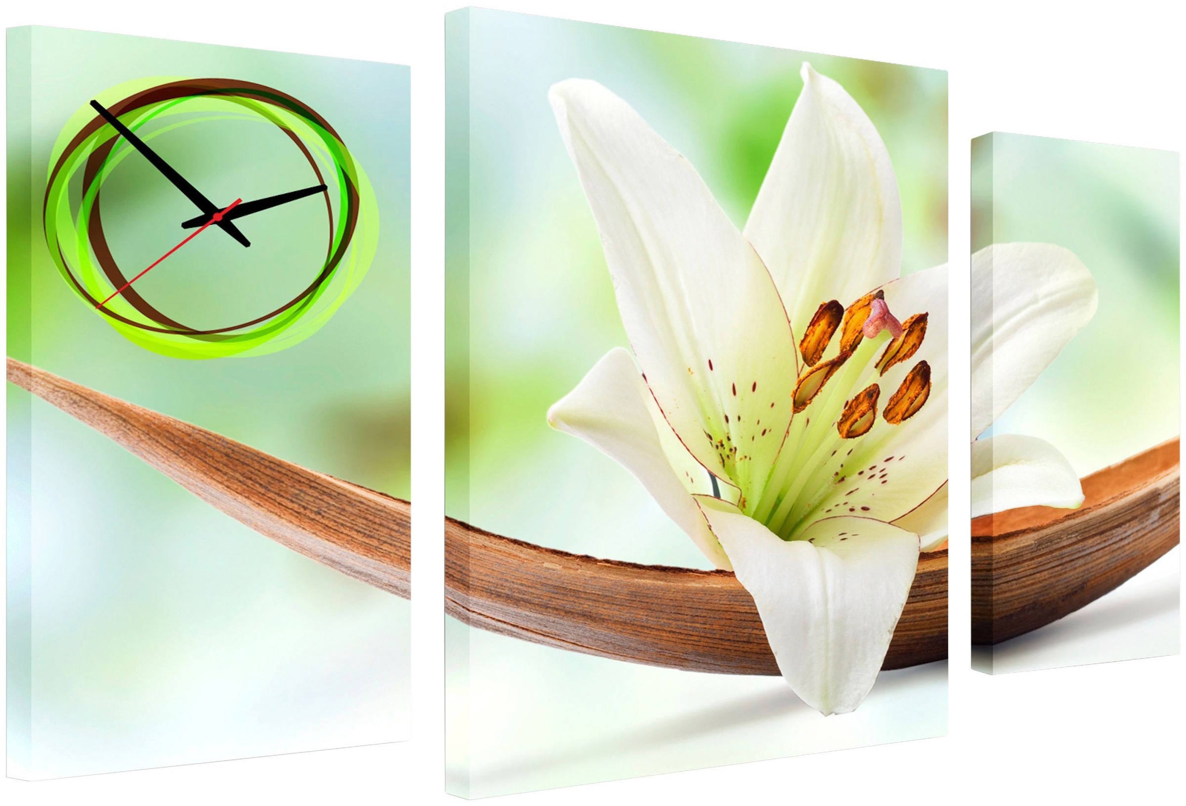 Image of Conni Oberkircher´s Bild mit Uhr »Wood & Flower - weisse Orchidee auf Holz«, Blumen, (Set, (Set 3), mit dekorativer Uhr, Natur, Wellness, Entspannung bei Ackermann Versand Schweiz