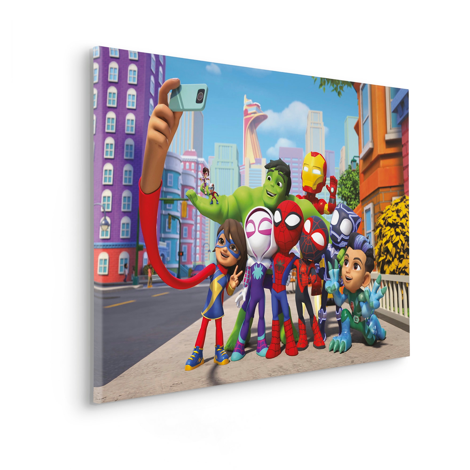 Komar Leinwandbild »Spidey and His Amazing Friends Selfie - Grösse 90 x 60 cm«, Comic-Serien, (1 St., Leinwandbild), Keilrahmenbild mit Echtholzrahmen, Kinderzimmer