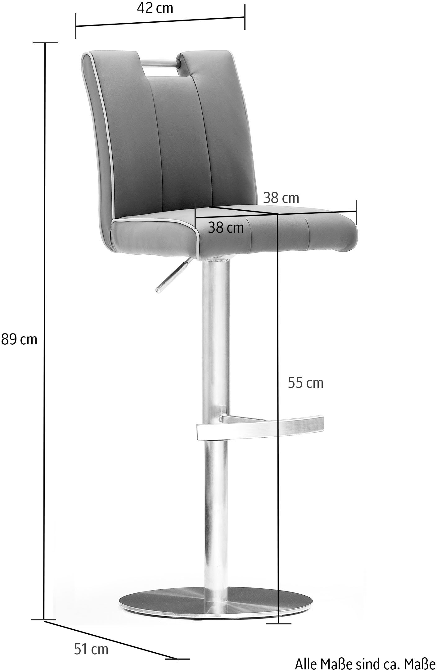 MCA furniture Bistrostuhl »BARBECOOL«, mit Rückenlehne, Bodenplatte rund, 360° drehbar, Sitzhöhe von 55-80cm