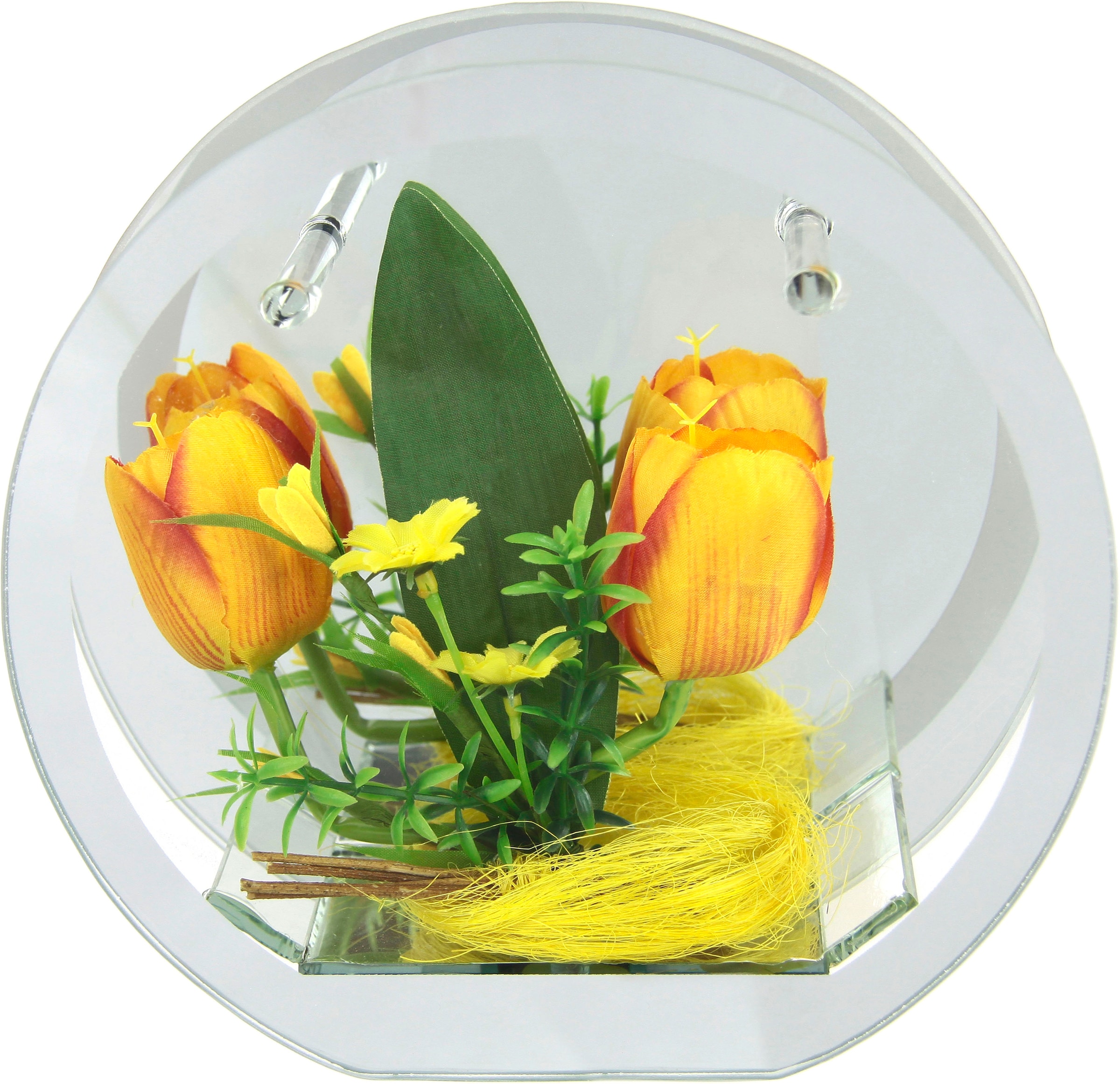 Dekoobjekt »LED-Tulpe«, Dekoriertes Glas mit Tulpen Gänseblümchen Hase Lichtergirlande...