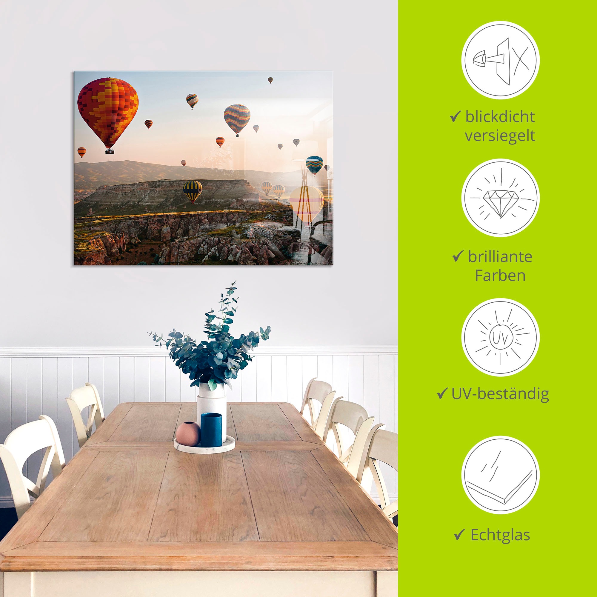 Artland Glasbild »Kappadokien Ballonfahrt«, Ballonfahren, (1 St.), in verschiedenen Grössen