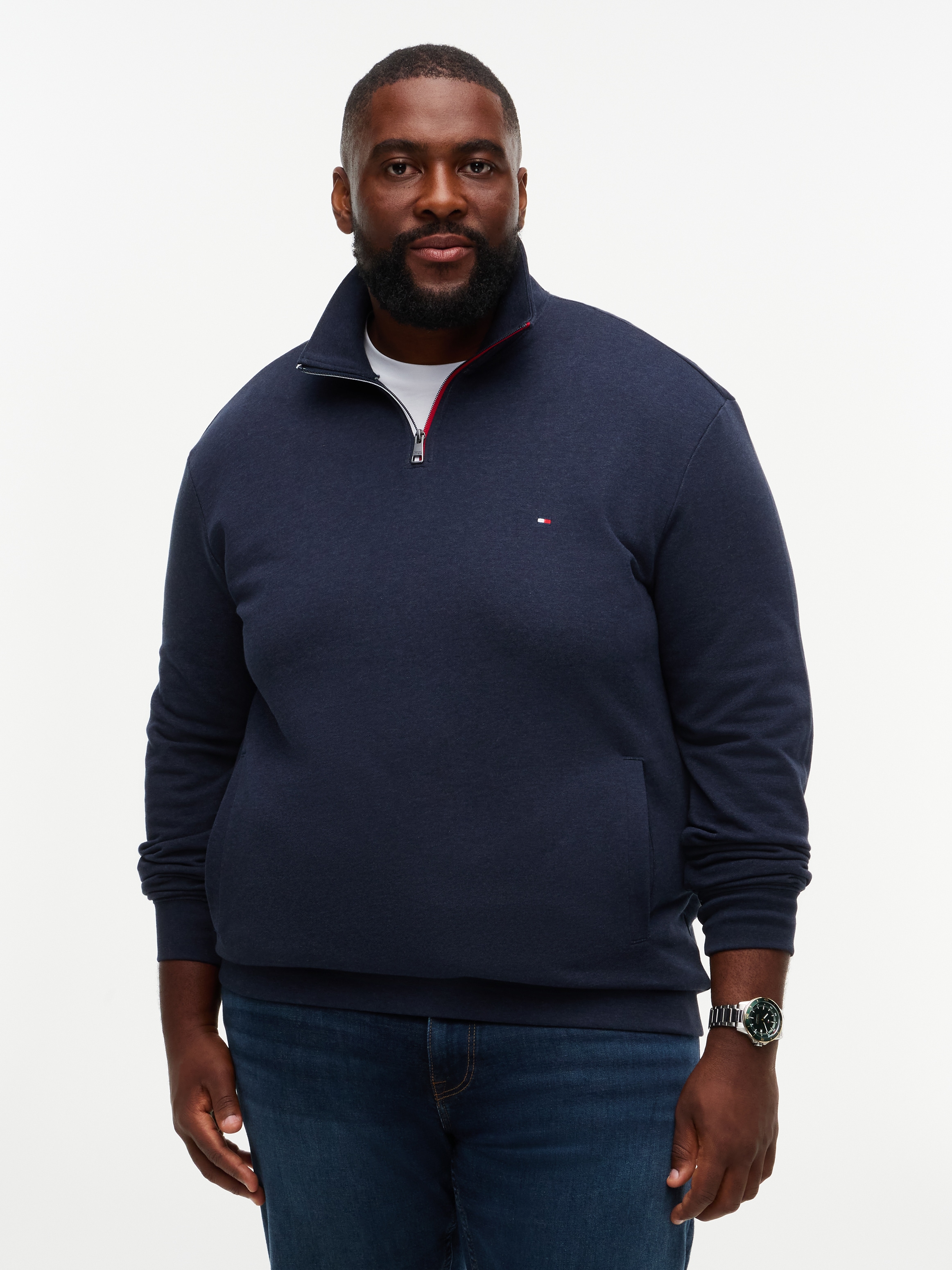 Image of Tommy Hilfiger Big & Tall Sweatshirt "BT-RWB TERRY TIPED REGULAR 1/4 ZIP-B", Grosse Grössen, Troyerkragen