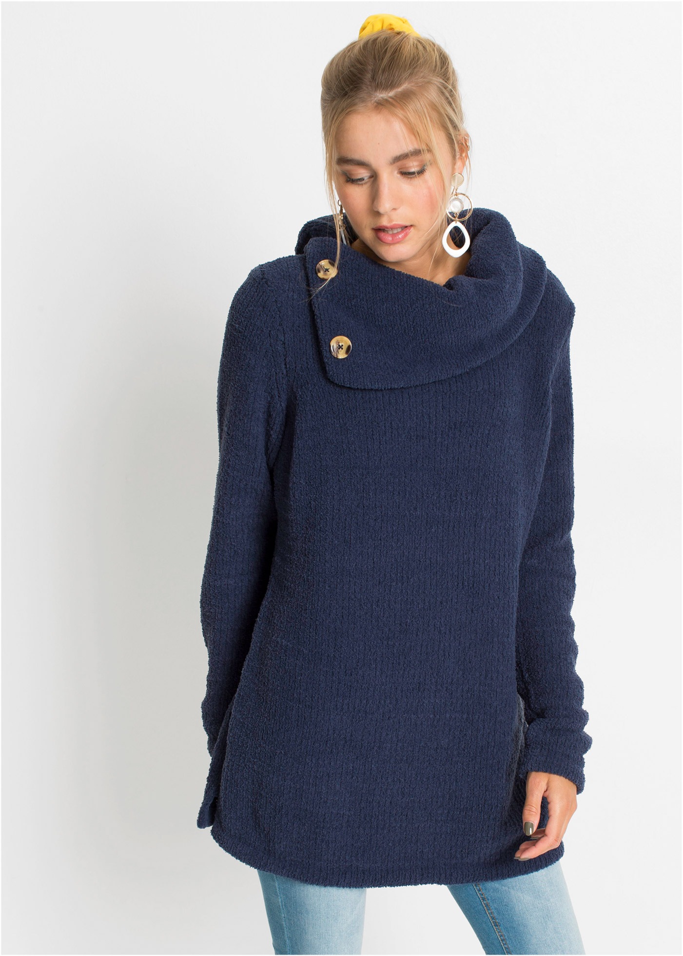 Image of bonprix Longpullover "Longpullover" weiches Material, mit Knöpfen am Kragen, Oversize-Passform