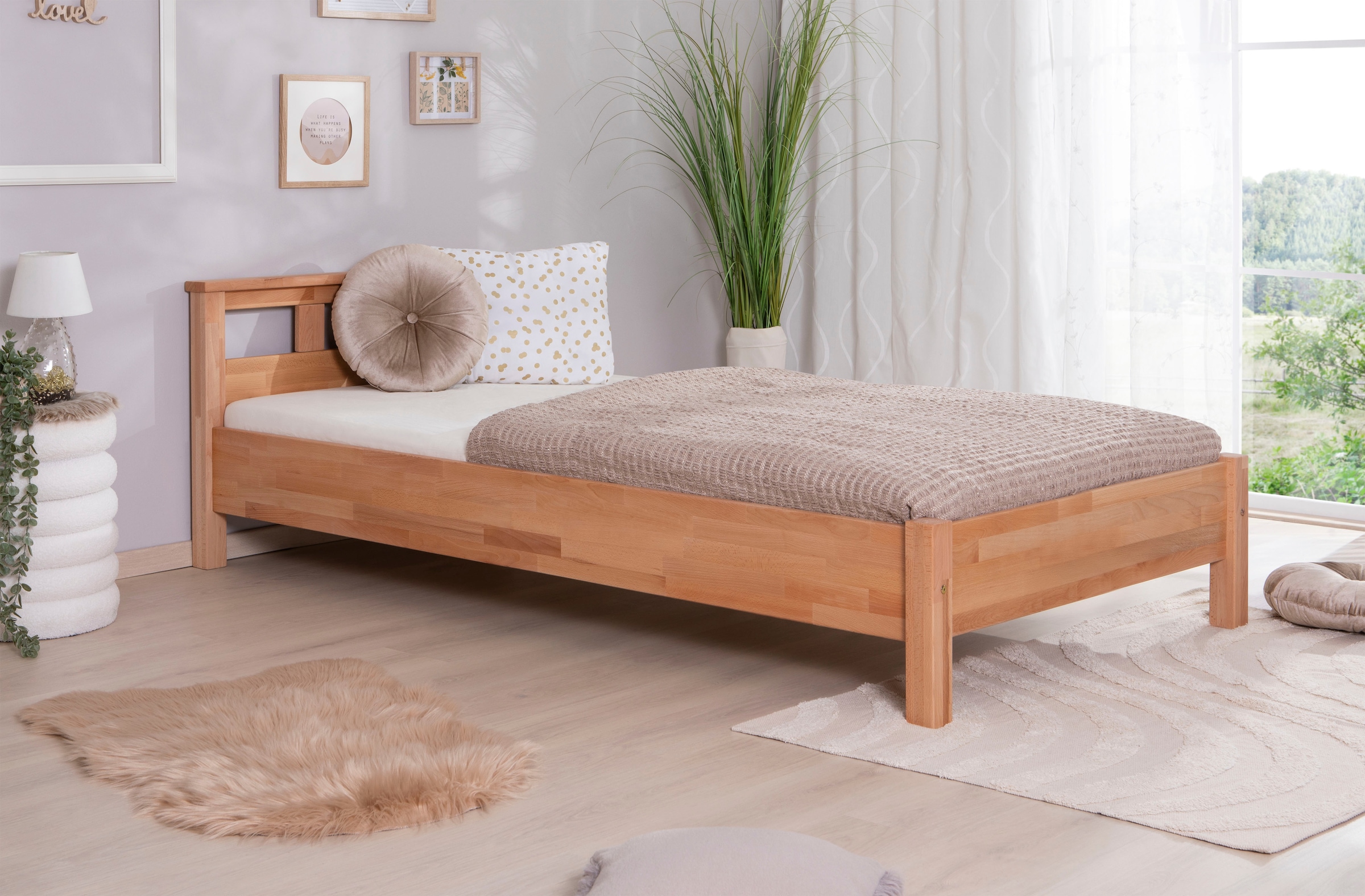 Ticaa Massivholzbett »Merci«, Doppelbett, aus Buche Massivholz, inkl. Rollrost