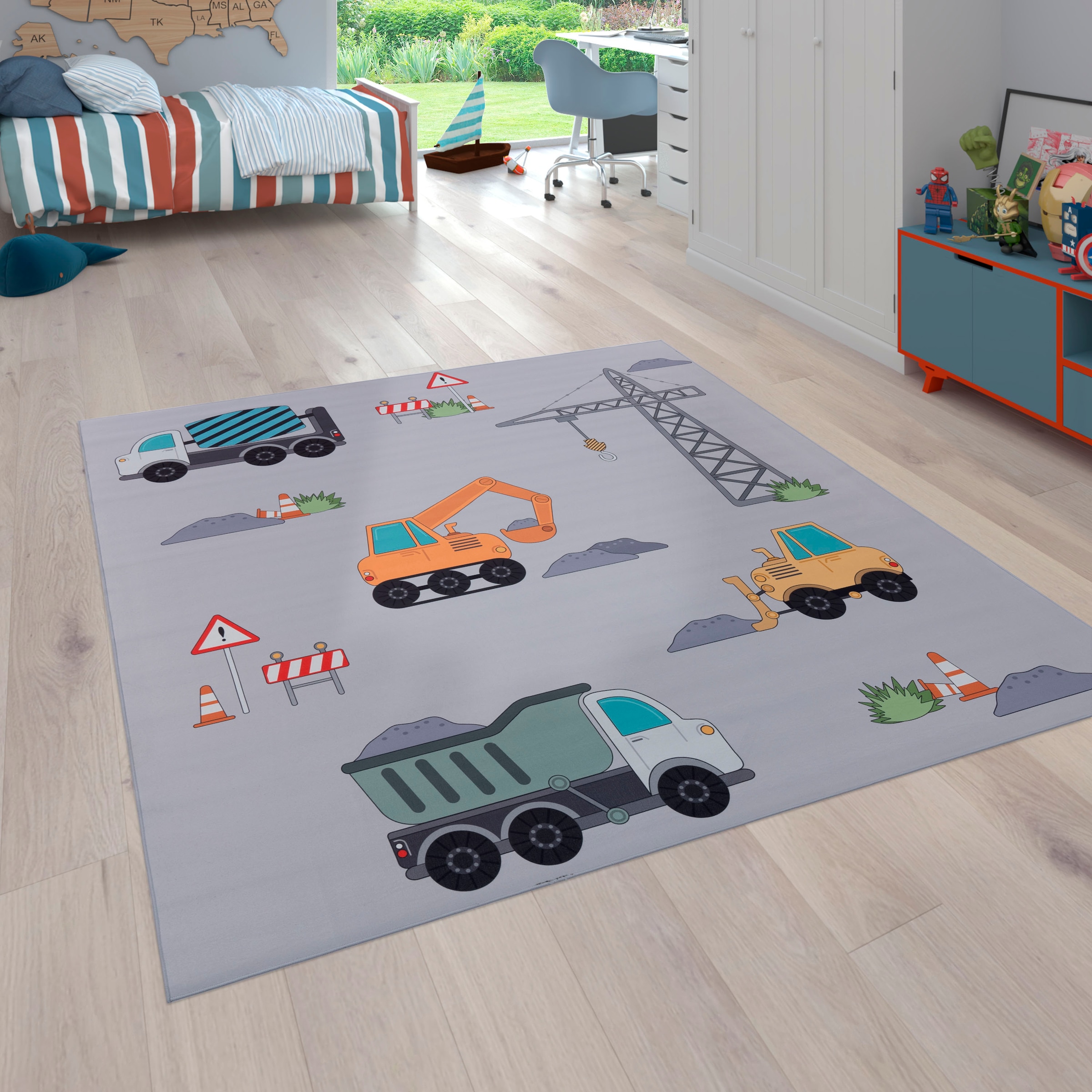 Paco Home Kinderteppich »Bino 579«, rechteckig, Spielteppich, Motiv Autos & Baustelle, Kinderzimmer