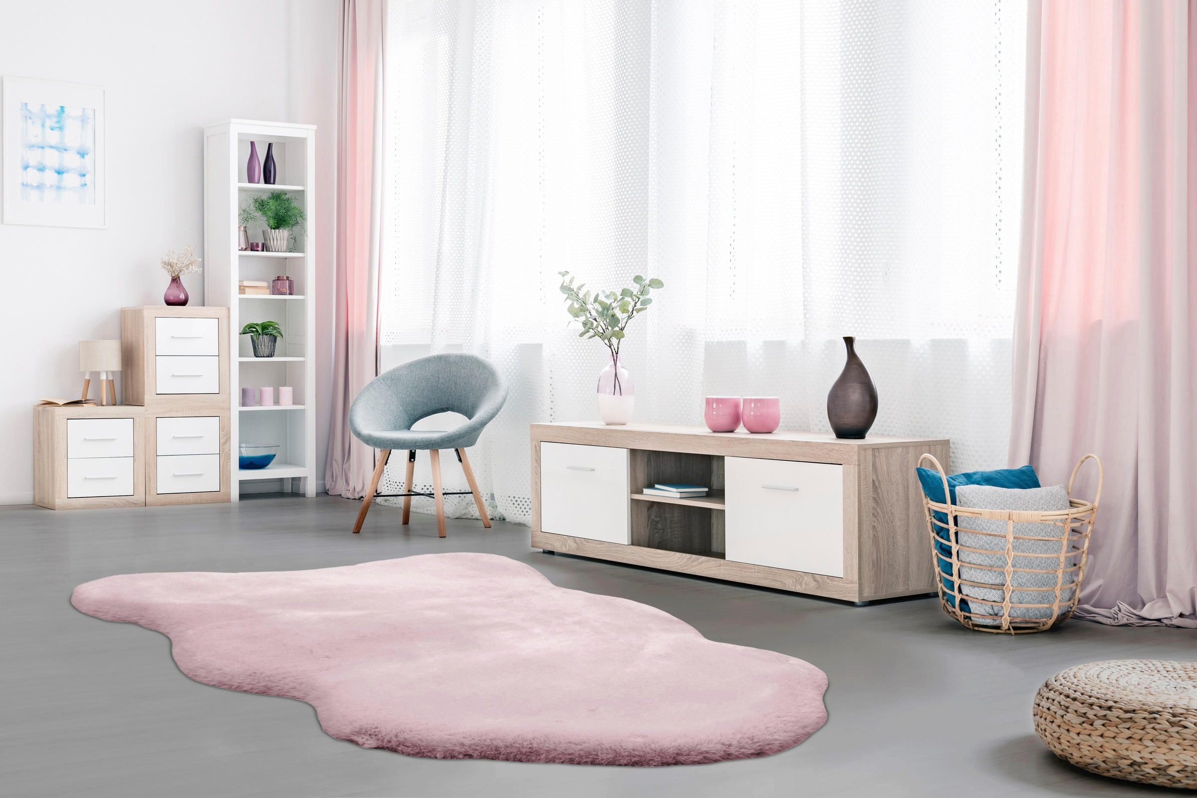 my home Fellteppich »Mailo 1«, fellförmig, 35 mm Höhe, Kaninchenfell-Optik, Kunstfell, Wohnzimmer, Schlafzimmer, Esszimmer