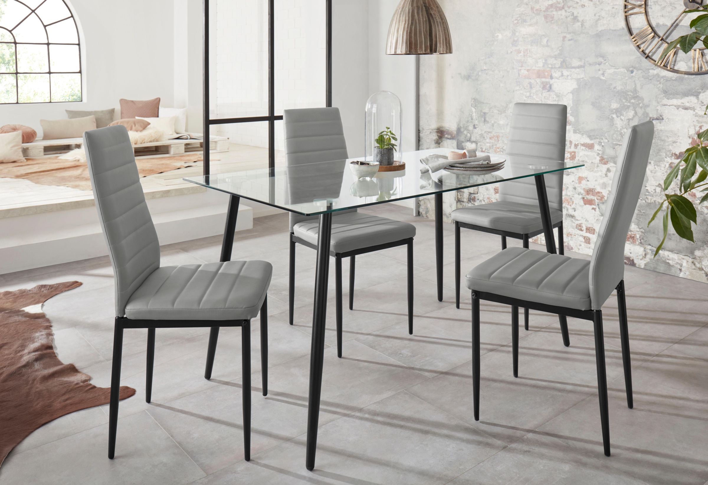 Image of my home Essgruppe »Danny + Sandy«, (Set, 5 tlg.), Glastisch, Breite 140 cm und 4 Esszimmerstühlen, Bezug aus Kunstleder bei Ackermann Versand Schweiz
