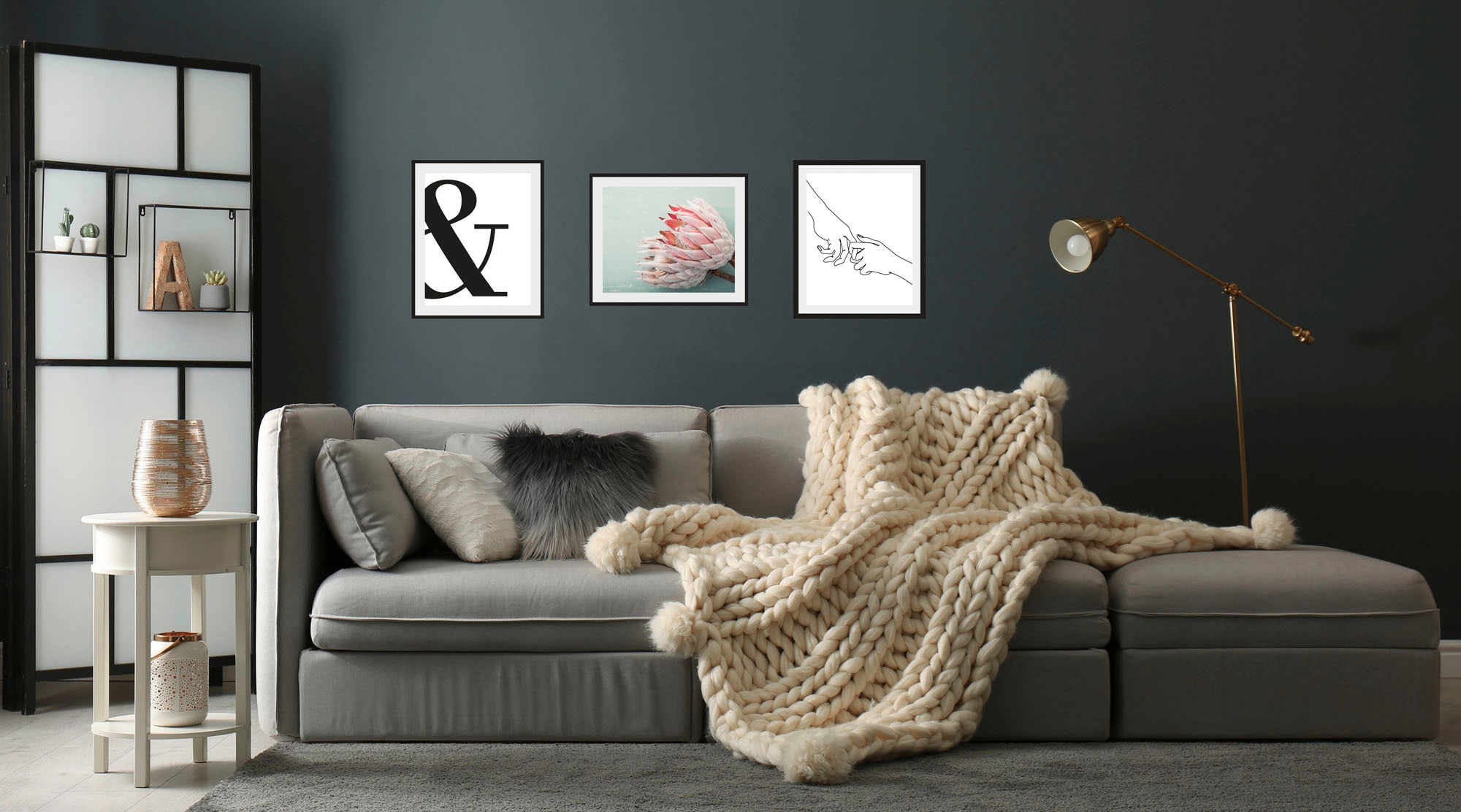 Image of queence Bild "Hygge" Bilder von Frauen Fashion Frau Magazincover Mode Schriftzug Schwarz-Weiss Sprüche & Texte 3 Stk. tlg. gerahmt