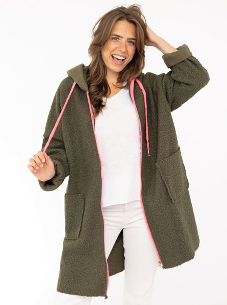 Zwillingsherz Manteau court »"Neon"« aus Teddystoff mit Kapuze, Reissverschluss und Taschen