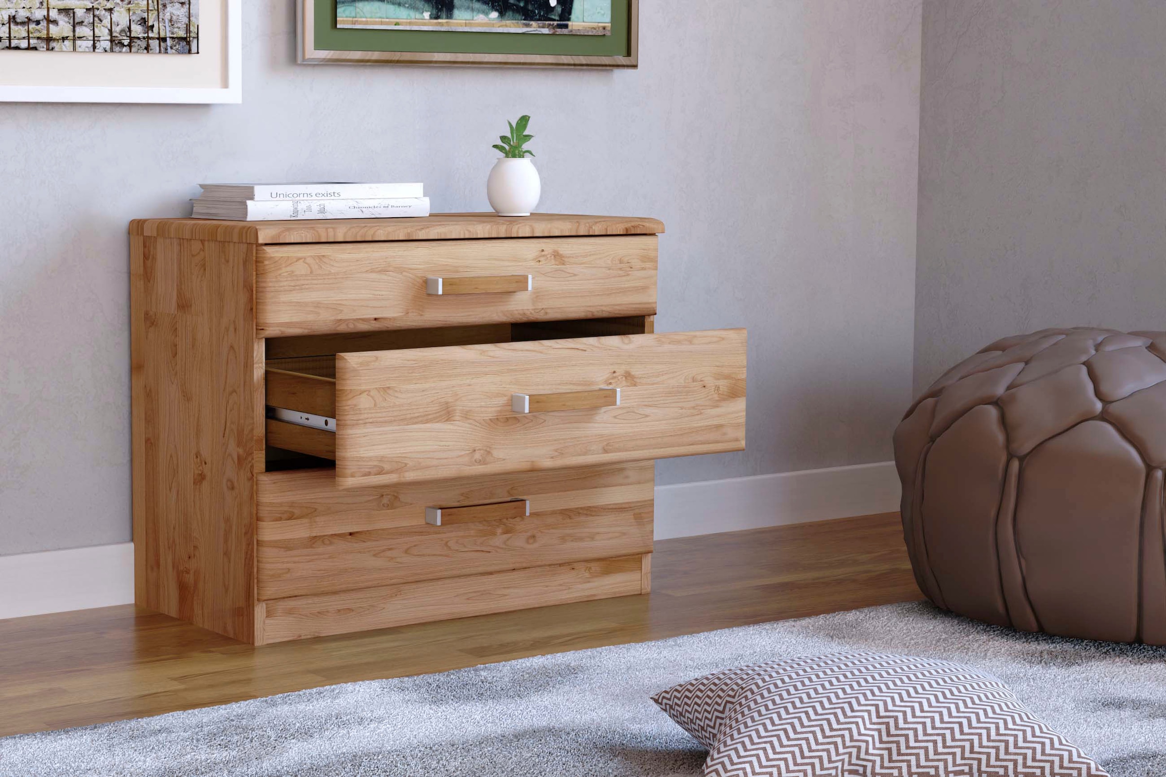 WIEMANN Nachtkommode »Lausanne, Nachttisch, Nachtschrank, teilmassiv Erle, 3 Schubladen« 2er-Set, 60 x 50 x 36 cm (B/H/T), MADE IN GERMANY,  Abdeckplatte und Schubkastenfronten aus Massivholz