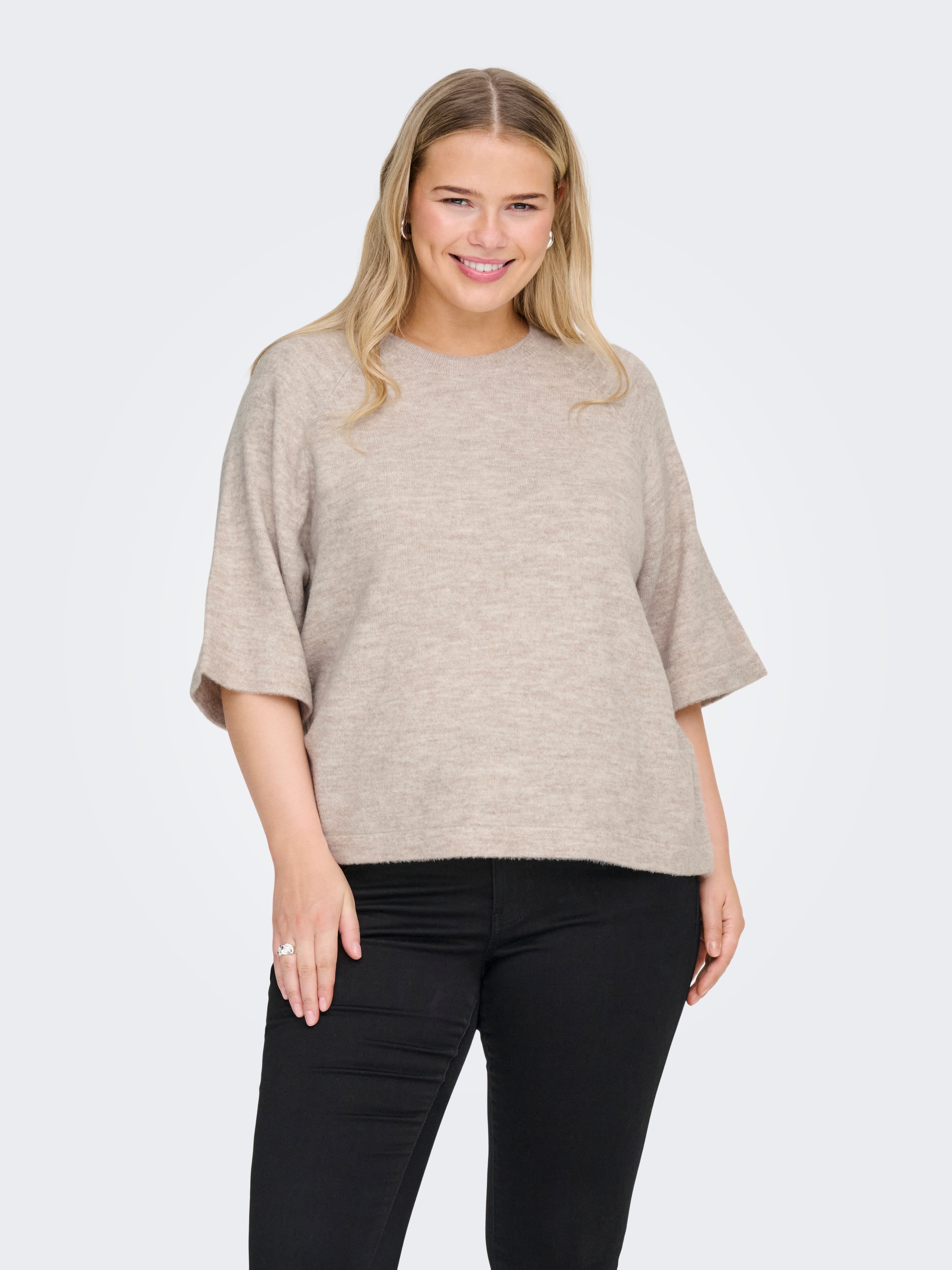 ONLY CARMAKOMA Pull en tricot »CARSIMONI 3/4 PULLOVER KNT NOOS« mélange de matériaux, coupe régulière