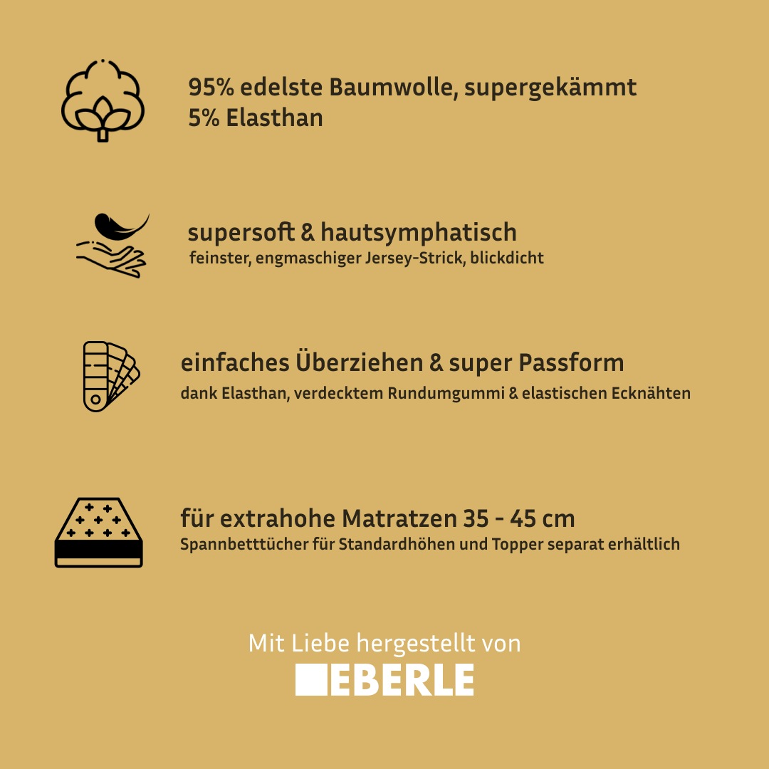 bellana Spannbettlaken "bellana deluxe für Boxspring- & Komfortbetten, mit Elasthan, 230 g/m²" Premium-Qualität, für extra hohe Matratzen 35-45 cm, faltenfrei