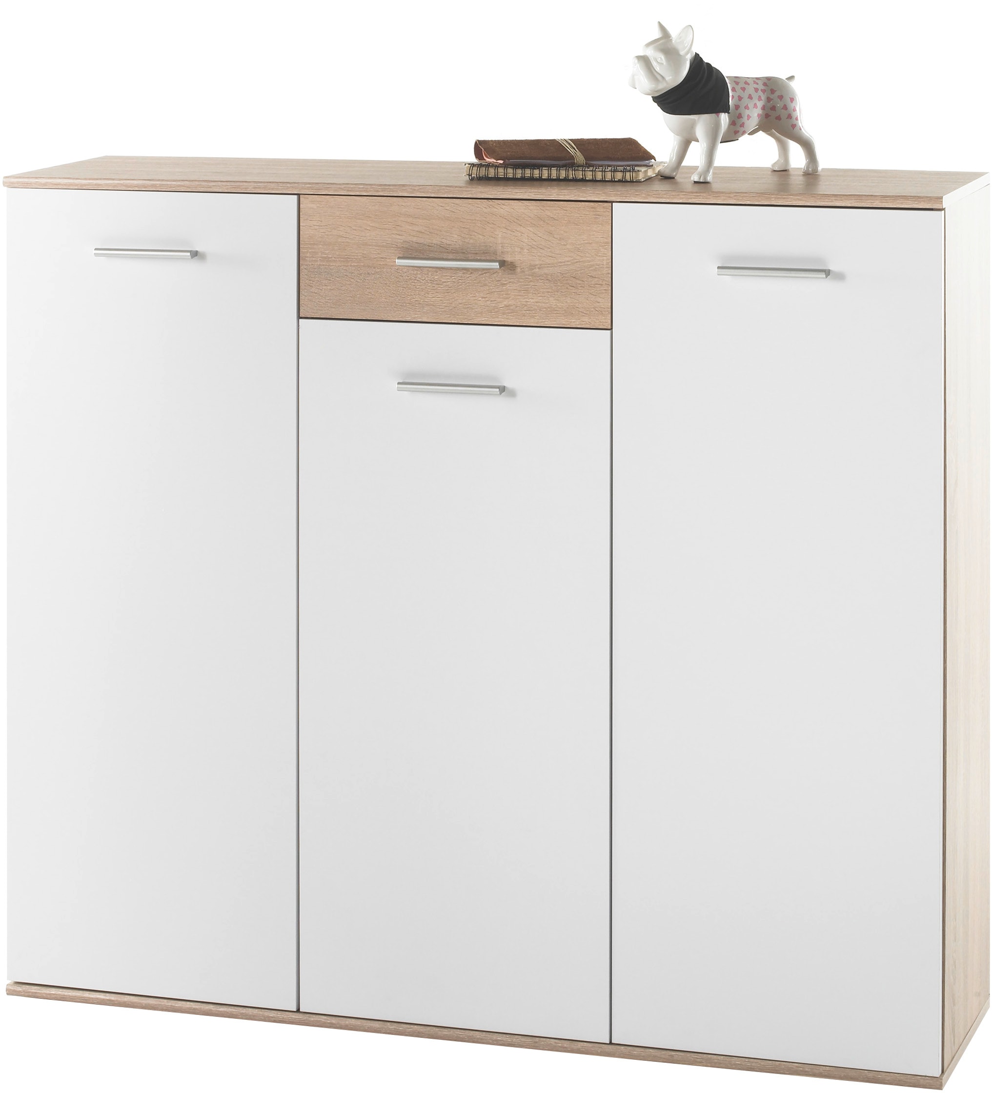 HBZ Schuhschrank »Manolo weiss matt, BxHxT 135x118x35 cm«, (1 St.), Schuhkommode mit 3 Türen, 1 Schubkasten, 11 Einlegeböden