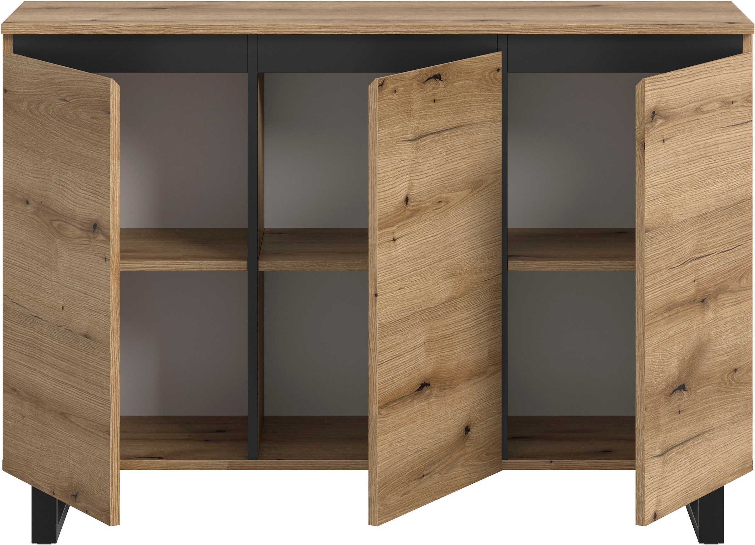 Home affaire Sideboard »TOMA, Breite: 120 cm, mit Metall-Kufen-Fuss, 3 Türen, 3 Einlegeböden« Anrichte, Kommode, Schrank, Board, Higboard