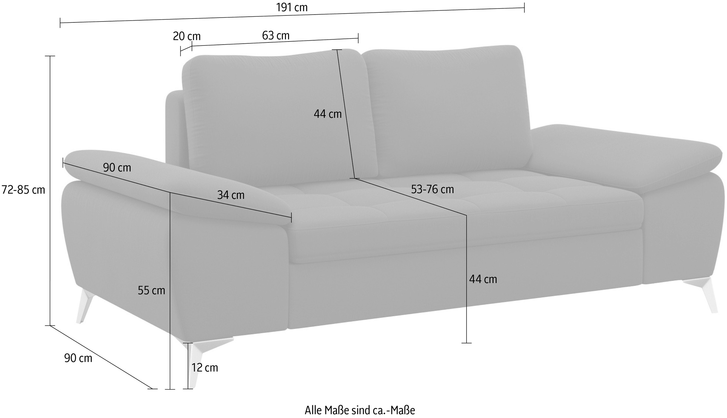 sit&more 2-Sitzer »Latigo«, mit hochwertigen Metallfüssen