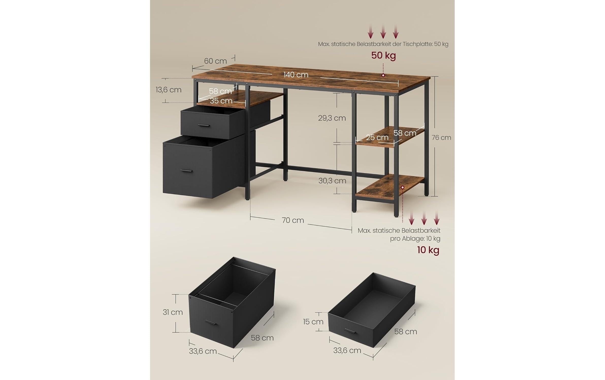 VASAGLE Schreibtisch »140 x 60 cm, Rustikales«
