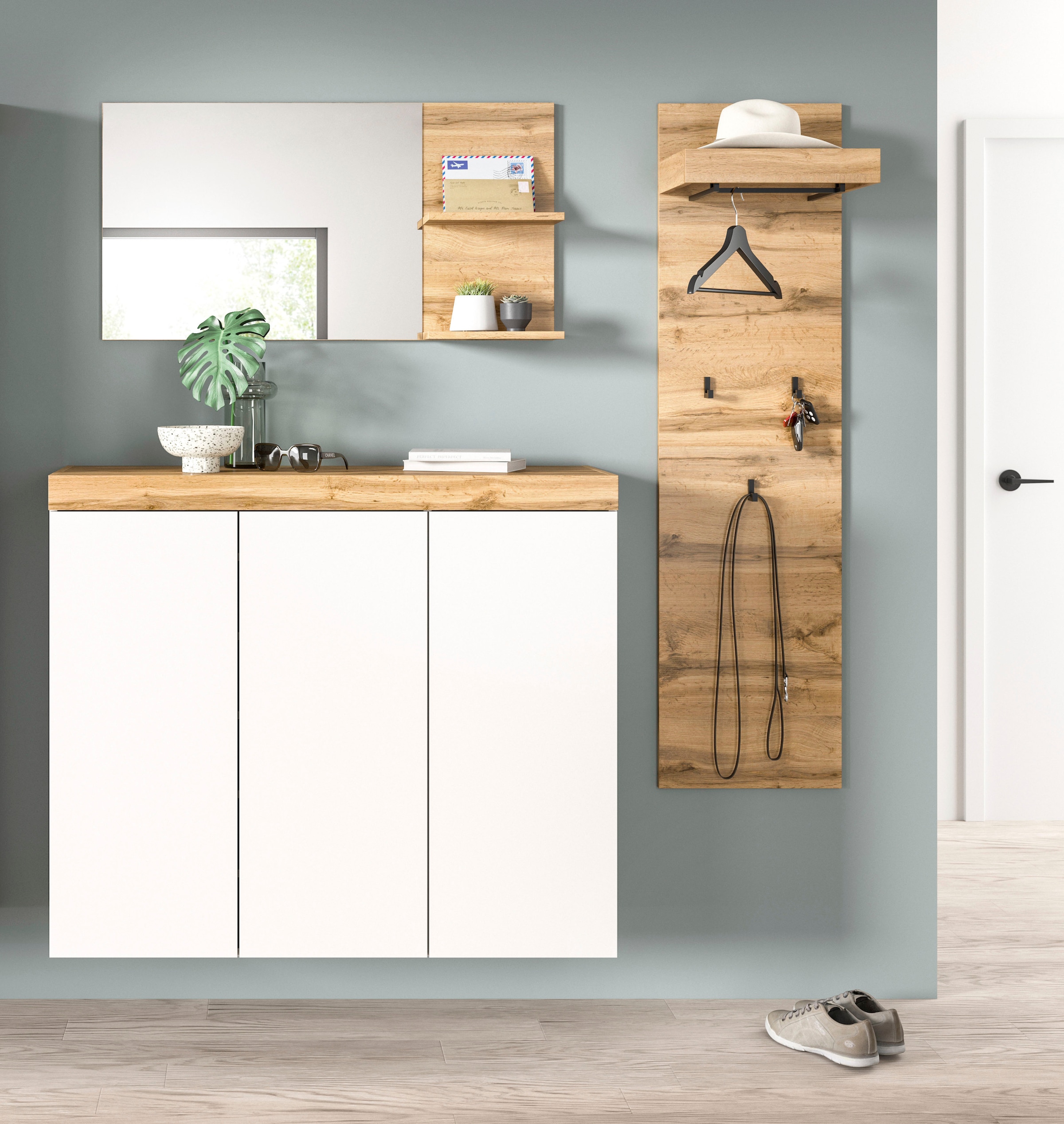 GOODproduct Ensemble de vestiaires »MAMBO, TOPSELLER!, 3-teilige Kombination, stehend & hängend montierbar« bestehend aus: Kommode, Spiegel, Garderobenpaneel, 3 cuis tlg.