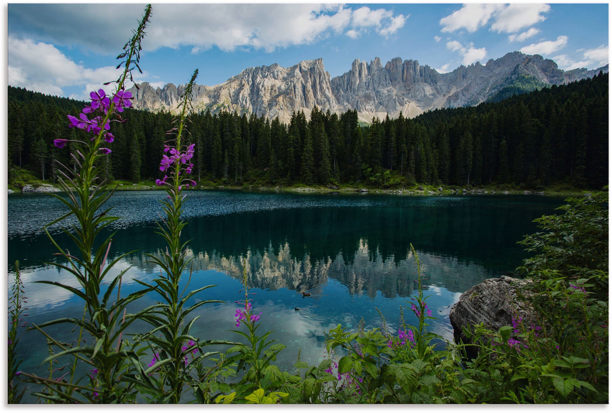 Artland Alu-Dibond-Druck »Berge Latemar spiegeln sich im Karersee«, Seebilder, (1 St.), für Innen- und Aussenbereich geeignet, Outdoorbild