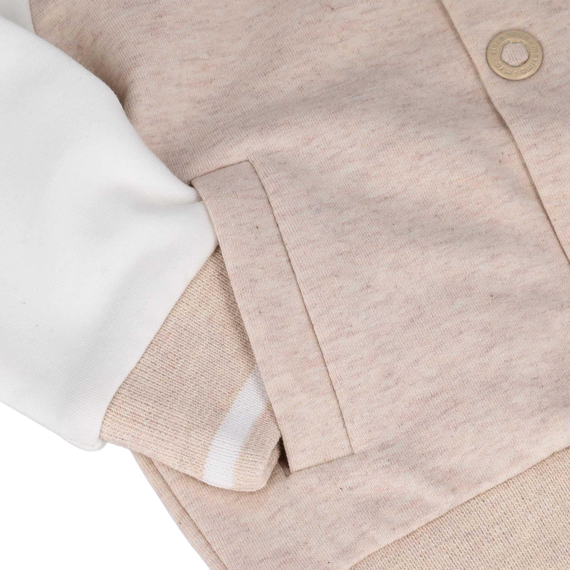 MAXIMO Veste sweat 1 College Style, beigemeliert, weisse Ärmel, „hello“-Stickerei