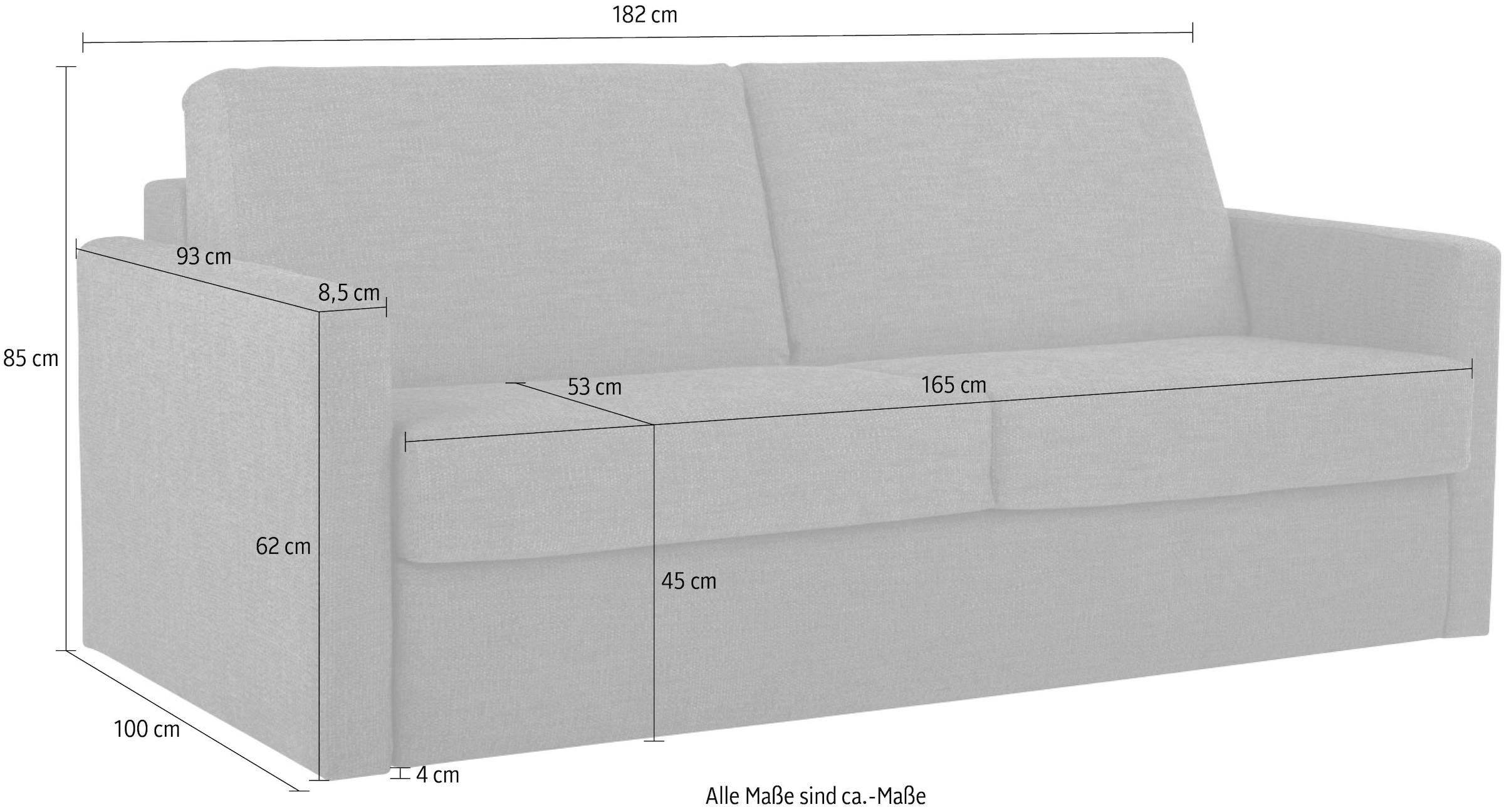 Places of Style Schlafsofa »GOLDPOINT 182cm, Dauerschläfer, Liegefläche 140/200 cm,«, 3-Sitzer mit Dauerschläfer-Funktion, Bonell-Federkernmatratze