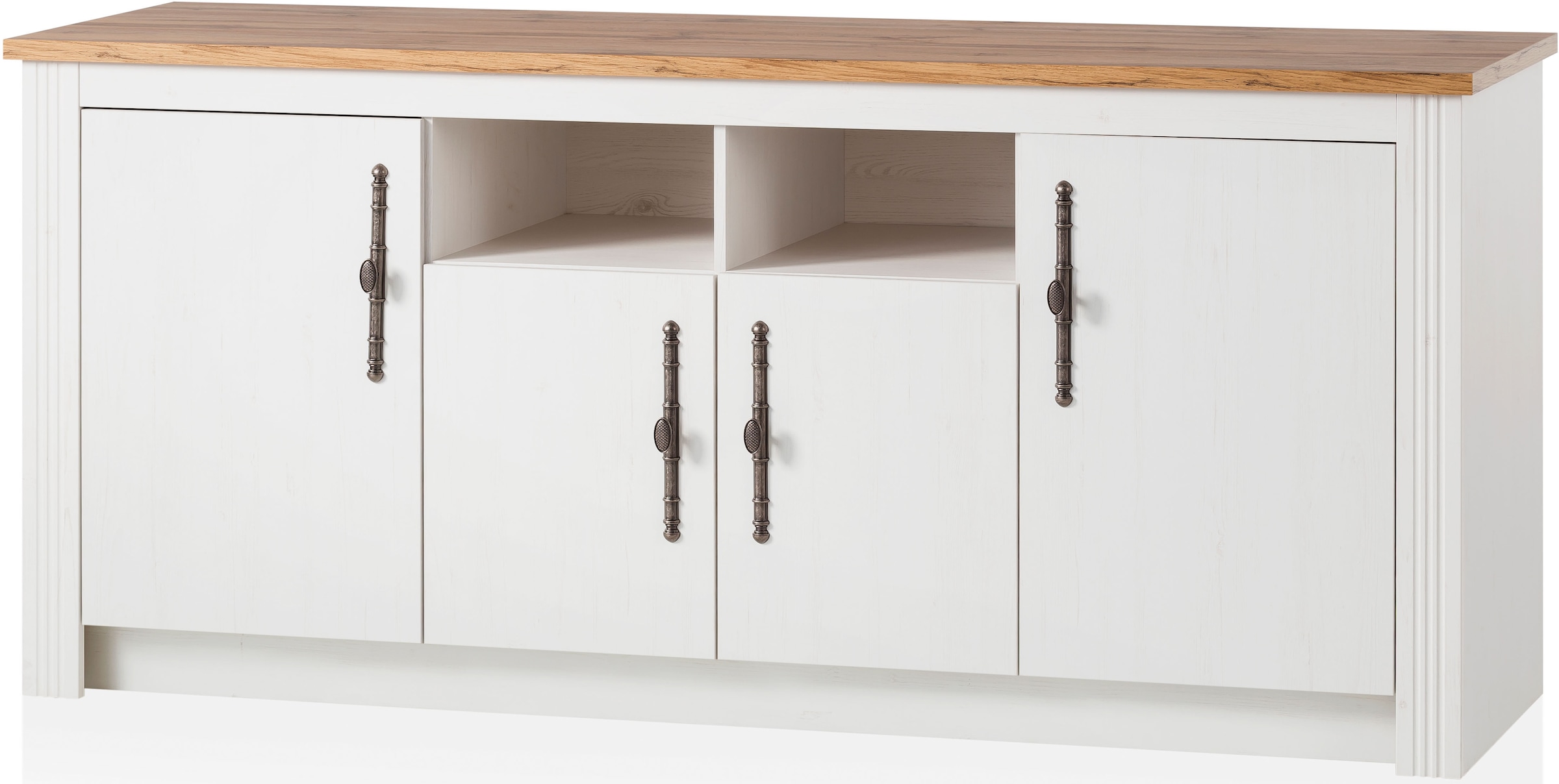 GOODproduct Küchenzeile »KS-Westminster, Pantryküche im Landhaus Stil, hochwertige Metallgriffe« Set,  Breite 268 cm, Sideboard, Wandpaneel, Hängeschrank und Herdumbau