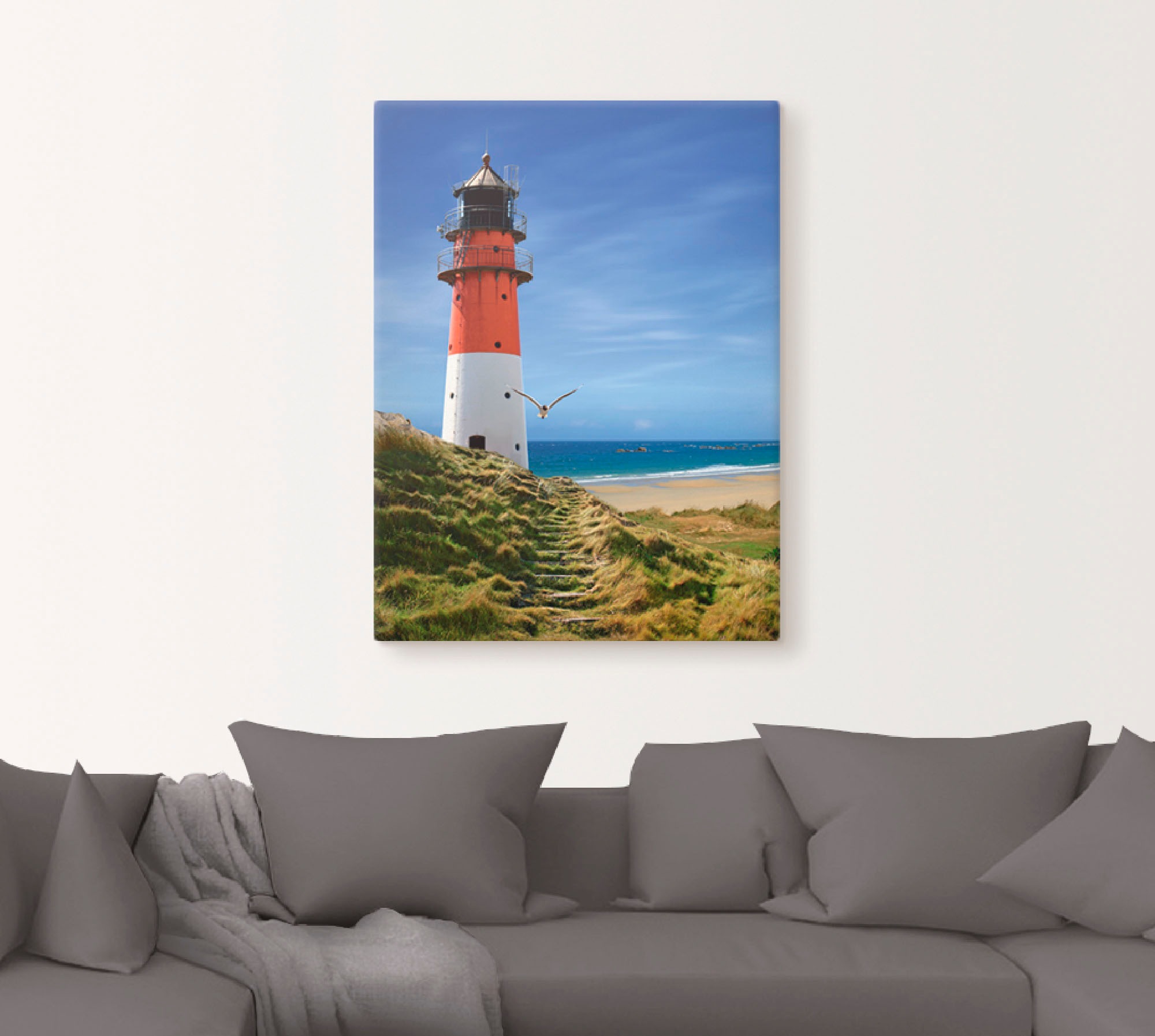 Artland Wandbild »Leuchtturm am Deich«, Gebäude, (1 St.), als Leinwandbild, Poster, Wandaufkleber in verschied. Grössen