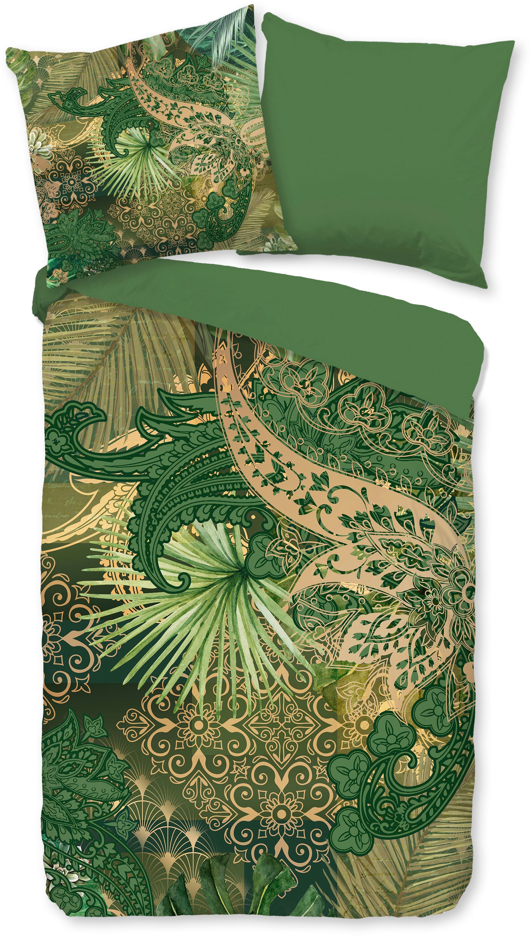 PURE luxury collection Wendebettwäsche »Louise«, Mikrofaser, 135x200, Pflegeleicht, Reissverschluss, Wendeoptik, Grün