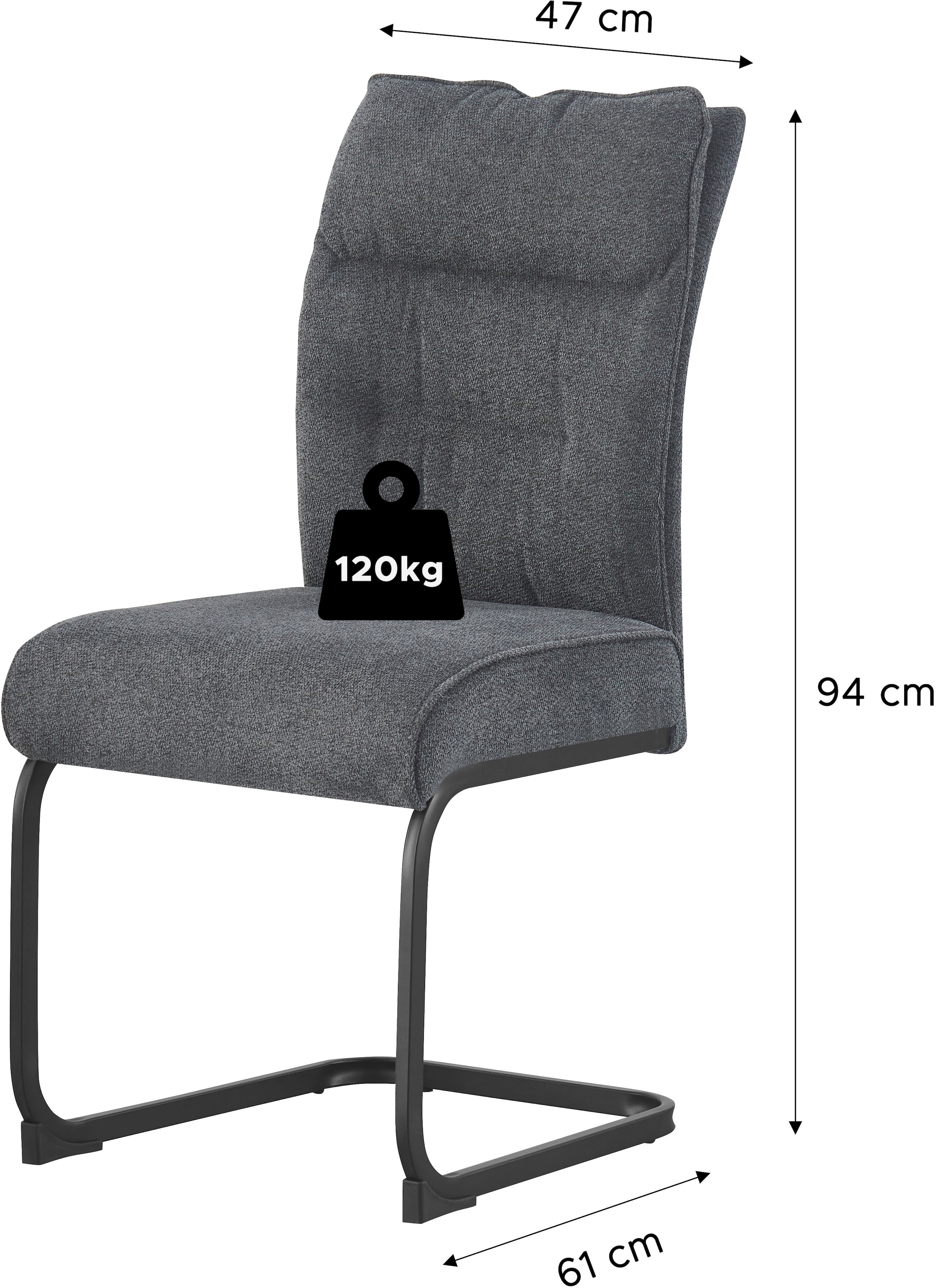 Home affaire Esszimmerstuhl »BARRIE, 2er Set, mit Metallgestell in matt schwarz« (Set) 2 Stk.in verschiedenen Farben, Belsatbarkeit pro Stuhl 120 kg, mit Armlehne