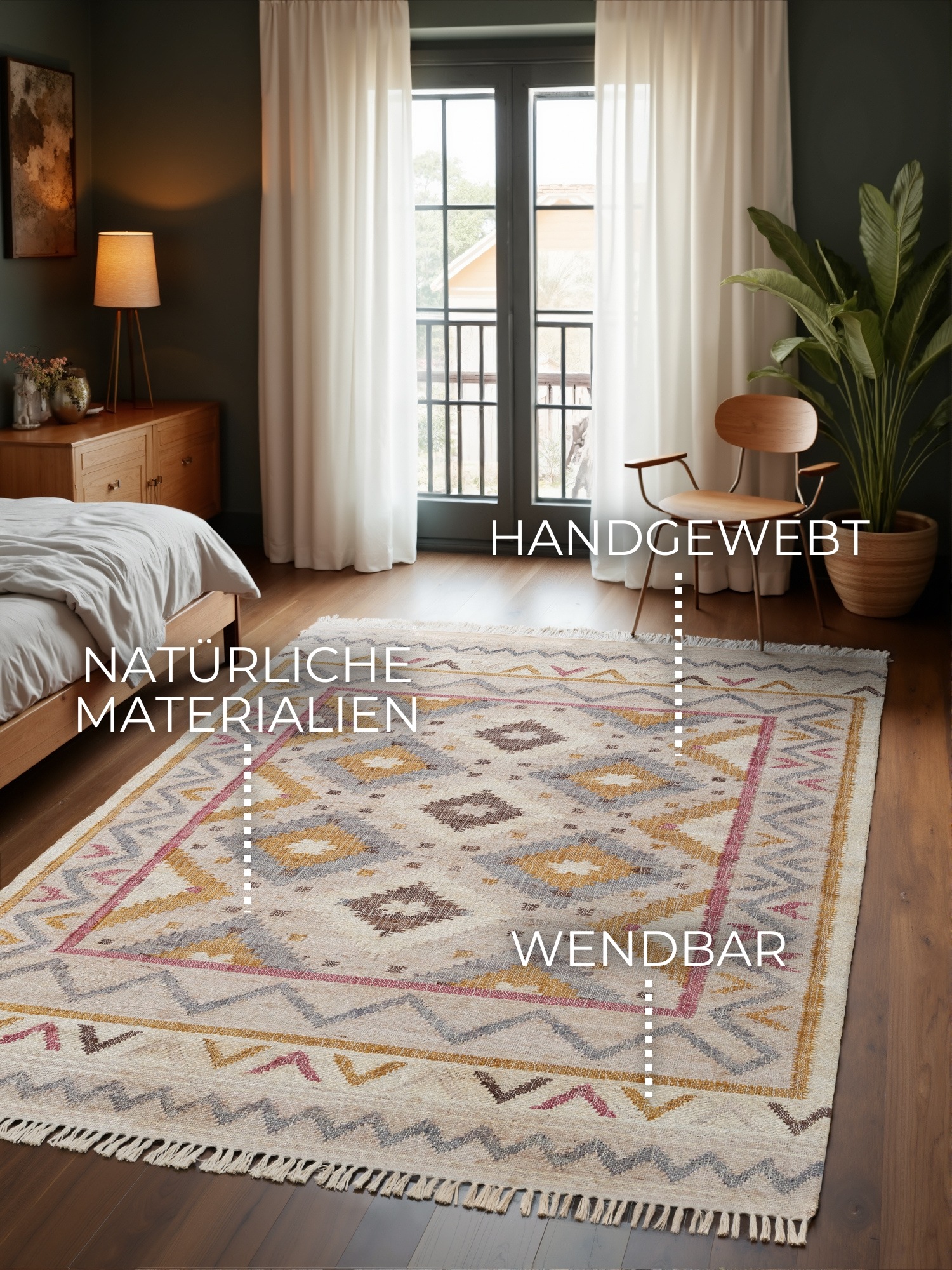 THE RUGS Roya Afghan Kelim Runner Rug Handwoven Flatweave Jute Cotton in Cream | Size: 80cm x 150cm